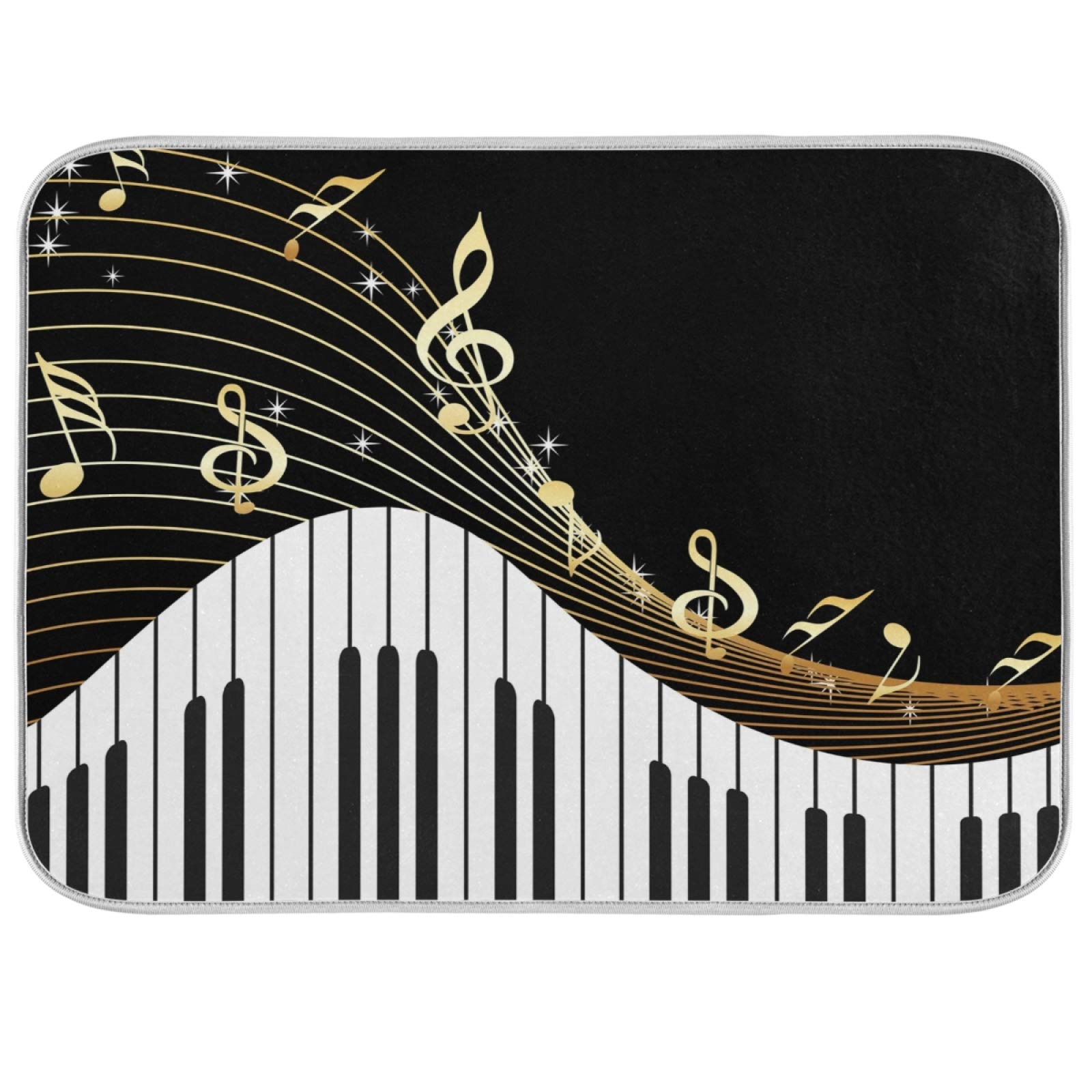 Music Note Dish Drying Mat - Absorbent Washable Kitchen Drainer Pad for Countertops & Sinks (16x18
