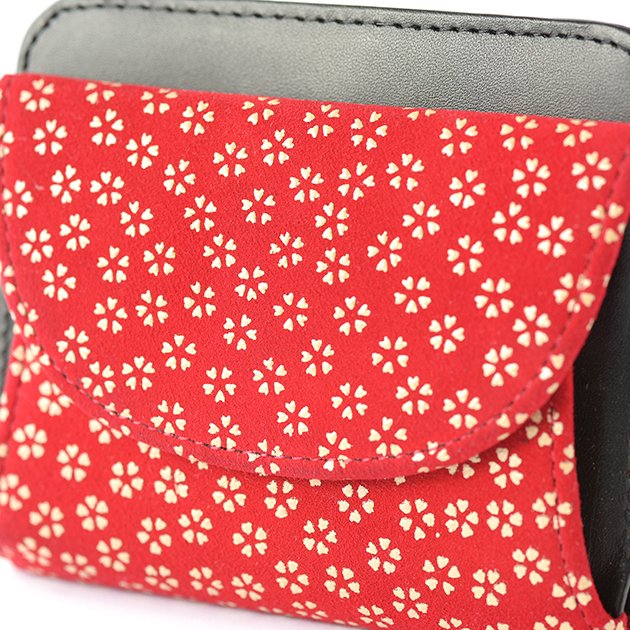 Premium Japanese Deerskin Leather Fold Wallet with Urushi Lacquer - Cherry Blossom Red - Handmade in Japan - Elegant Gift for Men & Women - Perfect for Business, Travel and Everyday Use