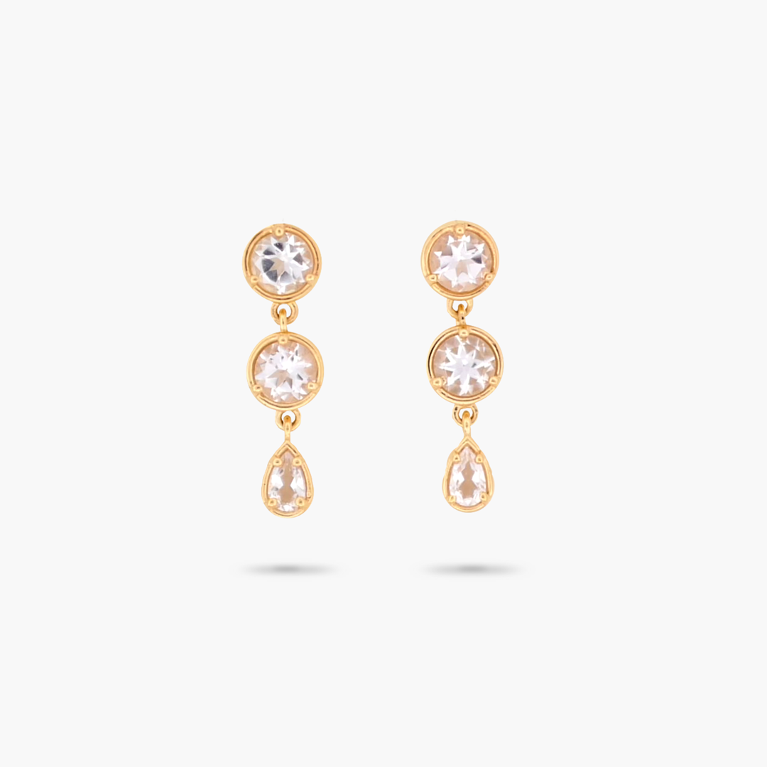 Amare Wear 14K Gold Vermeil White Topaz Mini Dangle Earrings for Women - Elegant Everyday Jewelry for Work, Date Night & Special Occasions