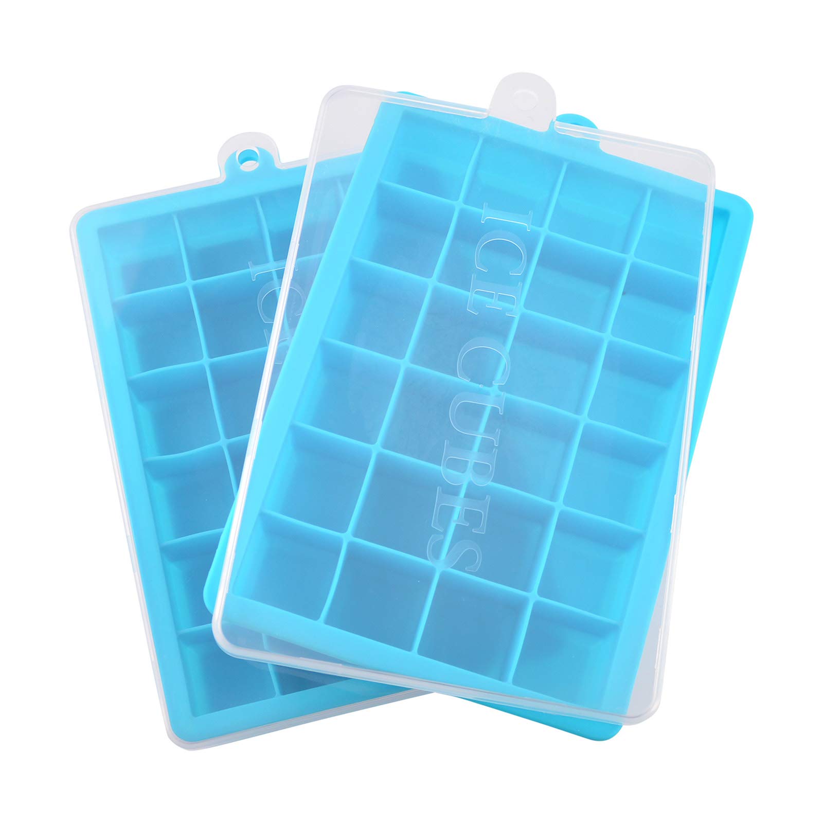 Premium Silicone Ice Cube Tray Set - 24-Cavity Square Ice Molds with Removable Lid, Easy Release & Stackable Design (2-Pack, Sky Blue) - Perfect for Cocktails, Iced Coffee & Home Bar Use