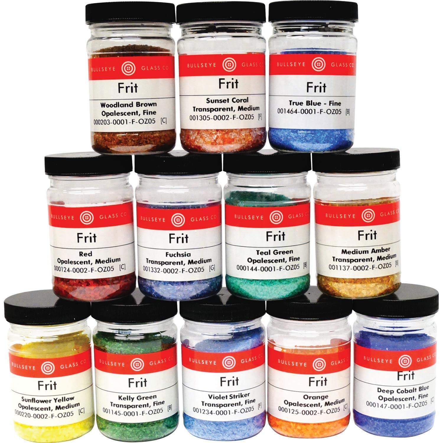 Bullseye Glass Fusible Frit Assortment - 12 Vibrant Colors, 90 COE for Glass Fusing & Jewelry Making | Perfect for Stained Glass Art, Mosaics & Kiln Work