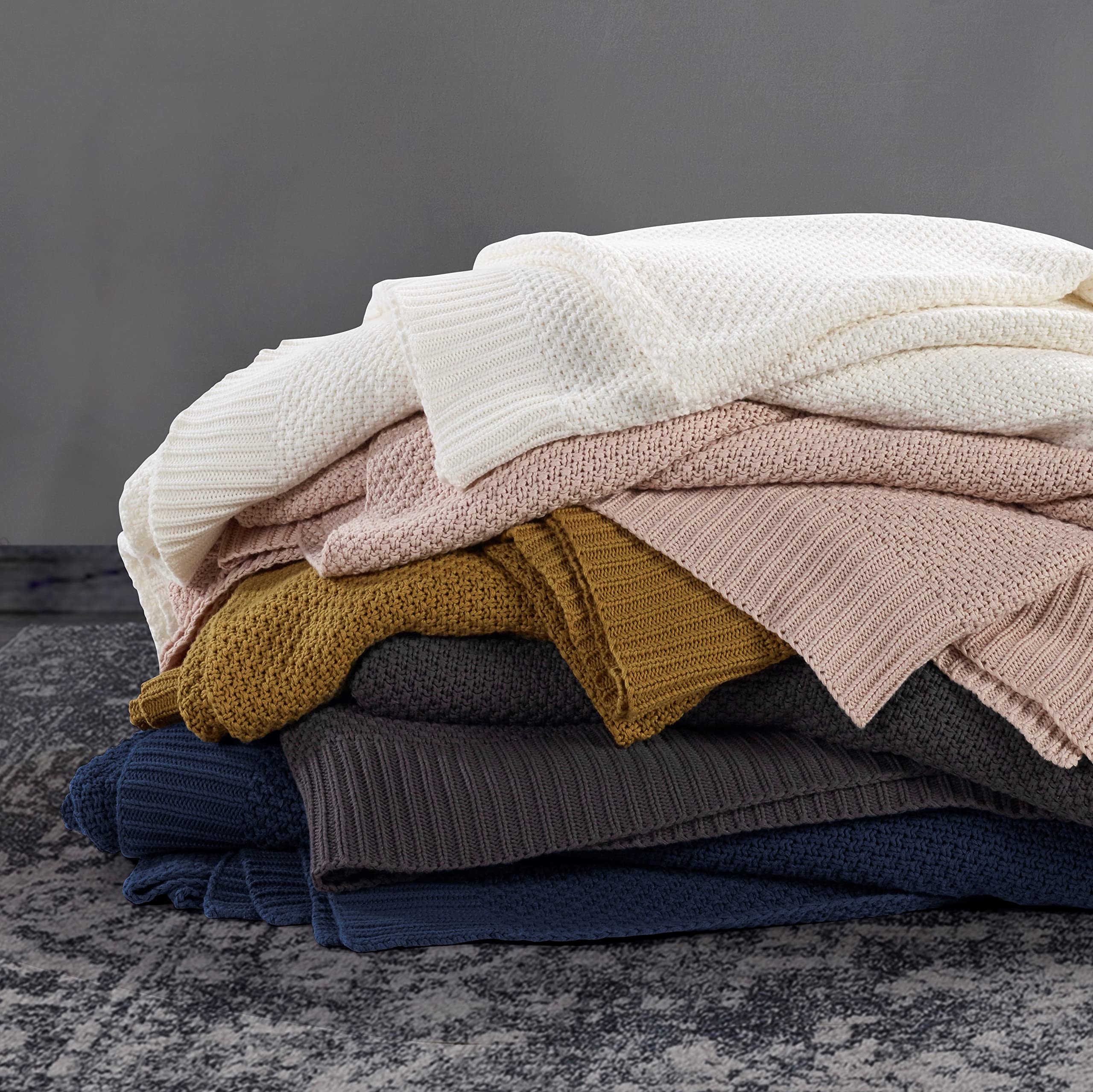 Premium Cotton Cable Knit Blanket - Queen Size Soft Warm Throw - Modern Farmhouse Style in Tuscan Solid Color - Cozy Luxury Blanket for Bed, Sofa & Winter Nights