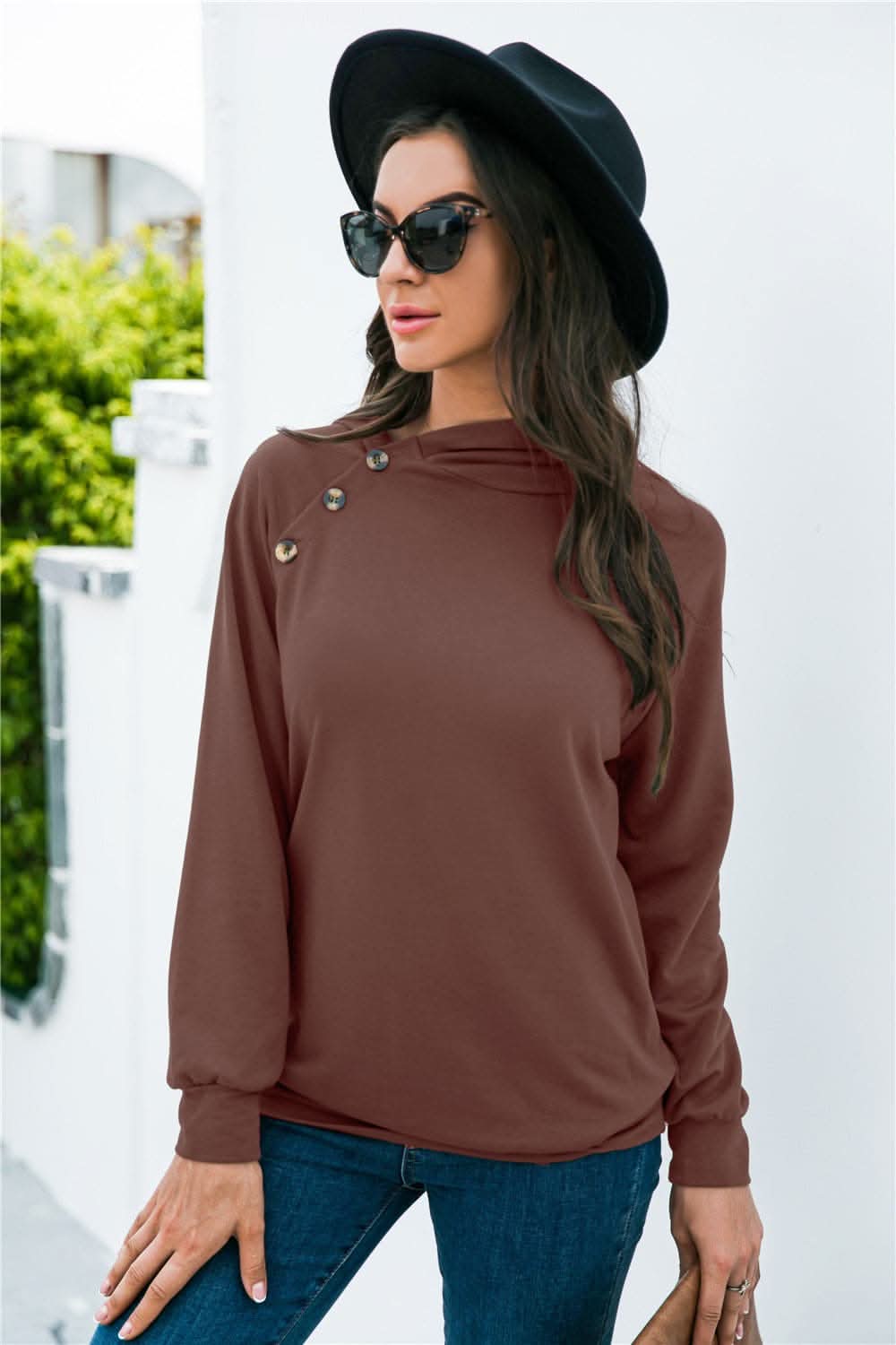 Stylish Women's Long Sleeve Button Up Sweatshirt - Casual Fall Fashion Top for Work, Travel & Everyday Wear