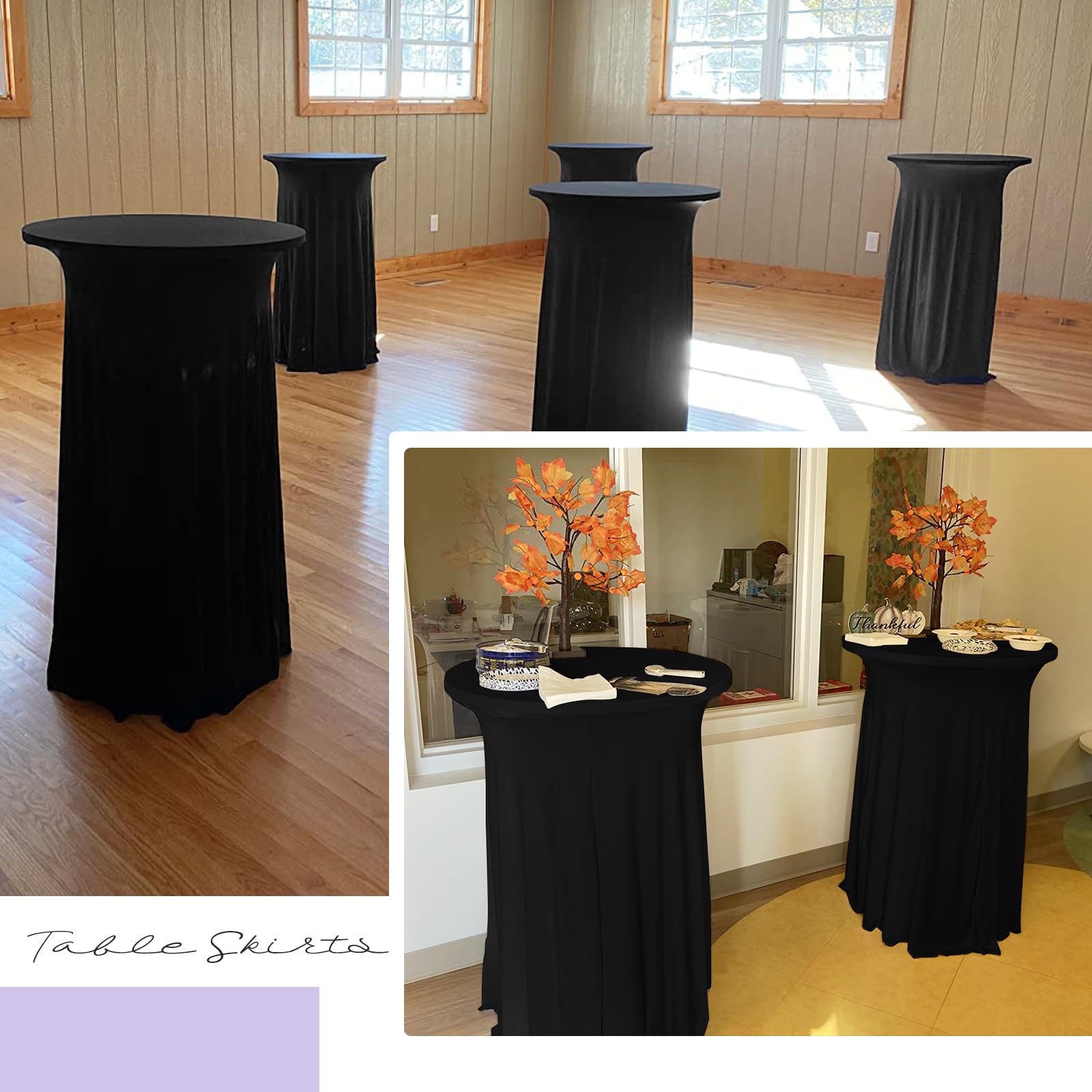 10 Pack Black Spandex Stretch Cocktail Table Skirts 32