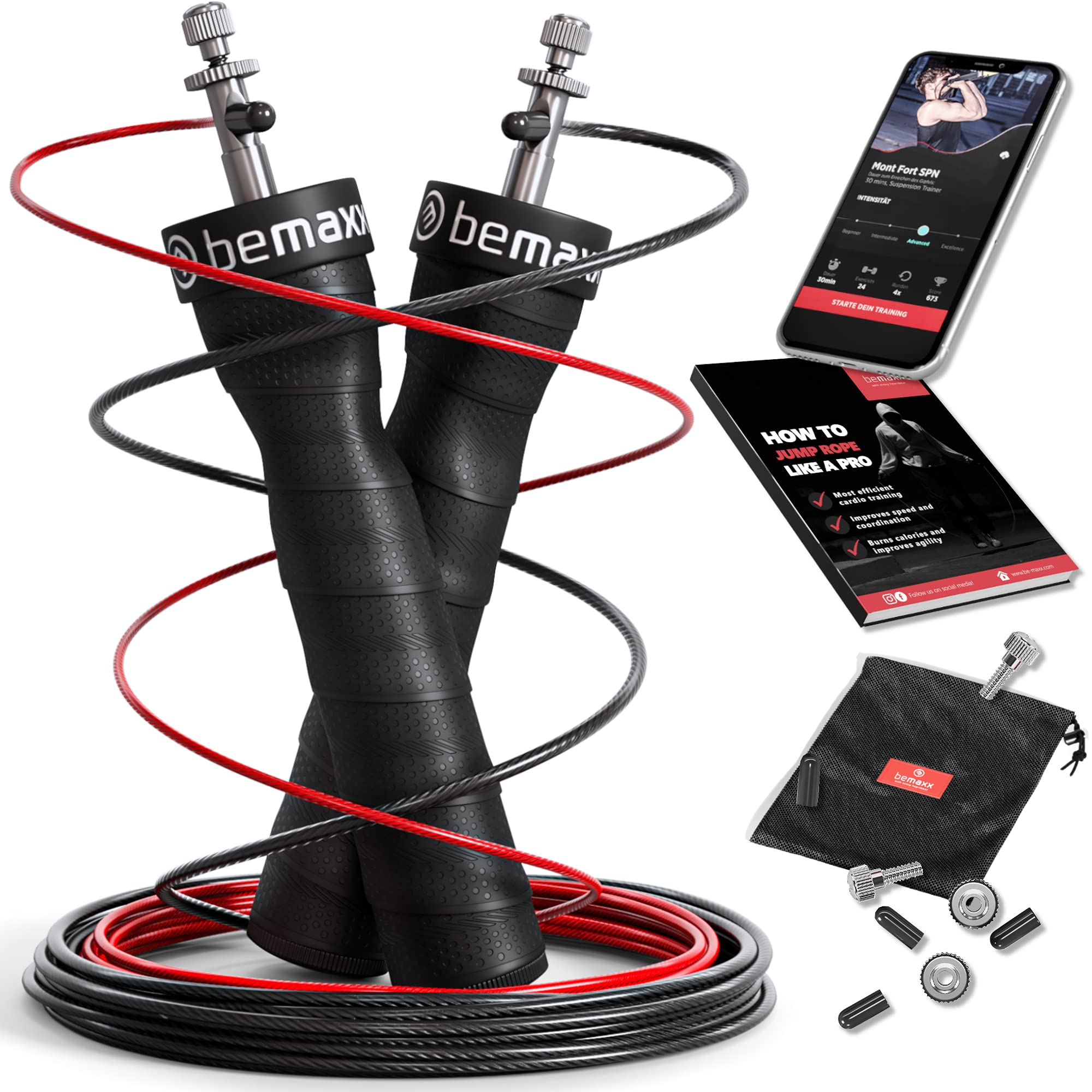 Premium High-Speed Jump Rope with Ball Bearings - Adjustable Steel Cables & Weighted Handles - Includes Exercise Guide - Ideal for Boxing, MMA, Gym Workouts, Fitness Training for Men, Women & Kids - Perfect for Home Exercise, Cardio Training & Sports Conditioning