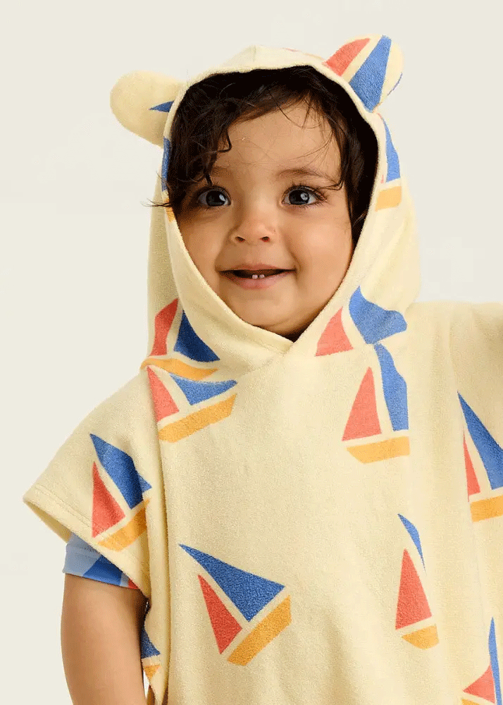 Bonnie Mob Multicolor Sailboat Beach Terry Robe for Baby & Kids - Soft Hooded Bathrobe for Pool, Beach & After Swim | Cute Nautical Themed Toddler Cover-Up