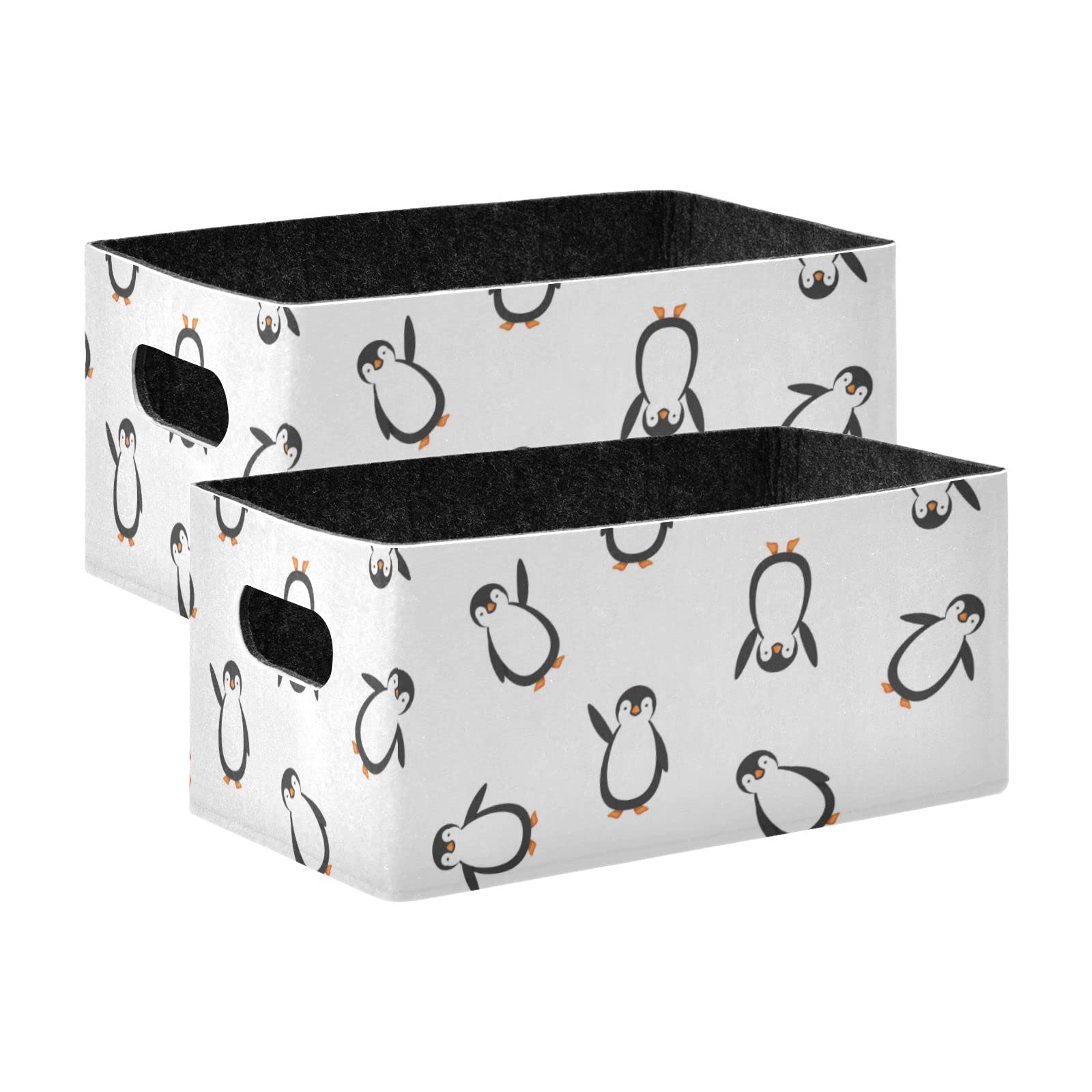 SHJI Penguins Folding Felt Storage Basket - 2 Pack Collapsible Storage Box & Organizer for Clothes, Toys, Nursery | Space-Saving Home & Closet Organization Solution for Shelves, Laundry & Kids Room