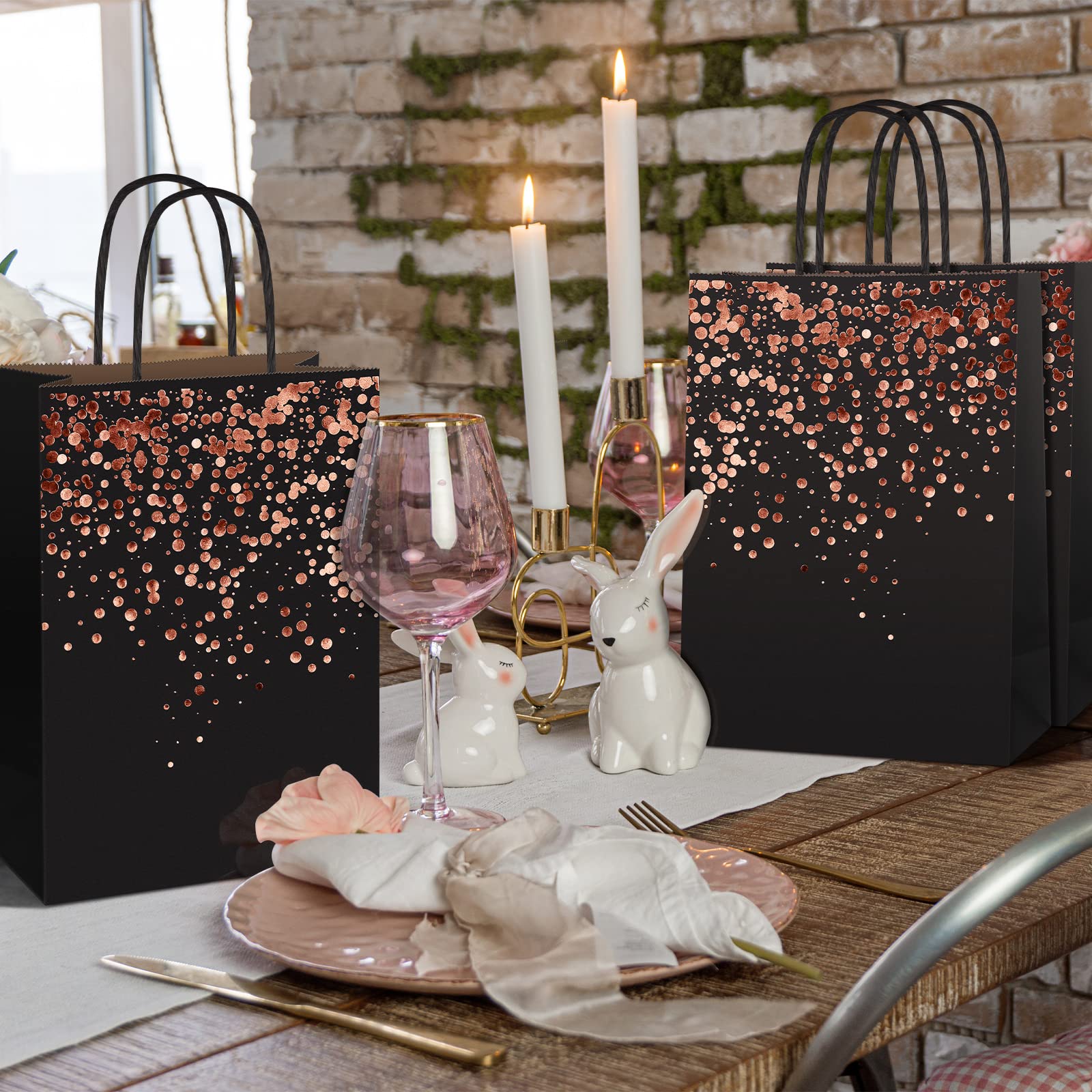 20 Pack Rose Gold Kraft Gift Bags with Handles - Elegant Party Favor Bags for Birthdays, Weddings & Bridal Showers | Perfect for Candy, Treats & Small Gifts