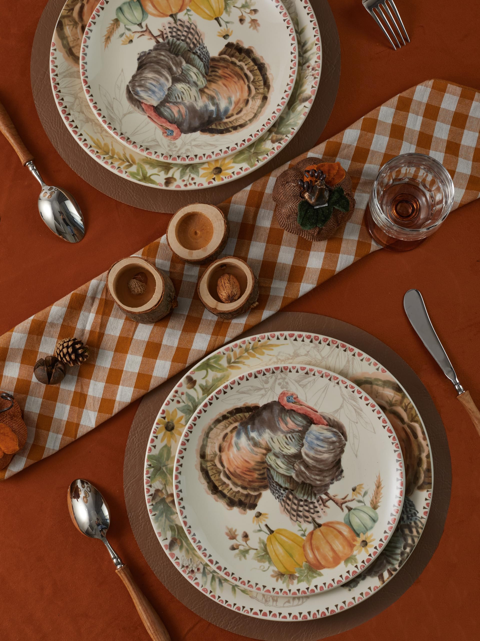 Bico Blessing Season 8.75 Inch Ceramic Salad Plates Set of 4 - Microwave & Dishwasher Safe Appetizer Dishes for Dinner Parties, Holiday Meals & Everyday Use