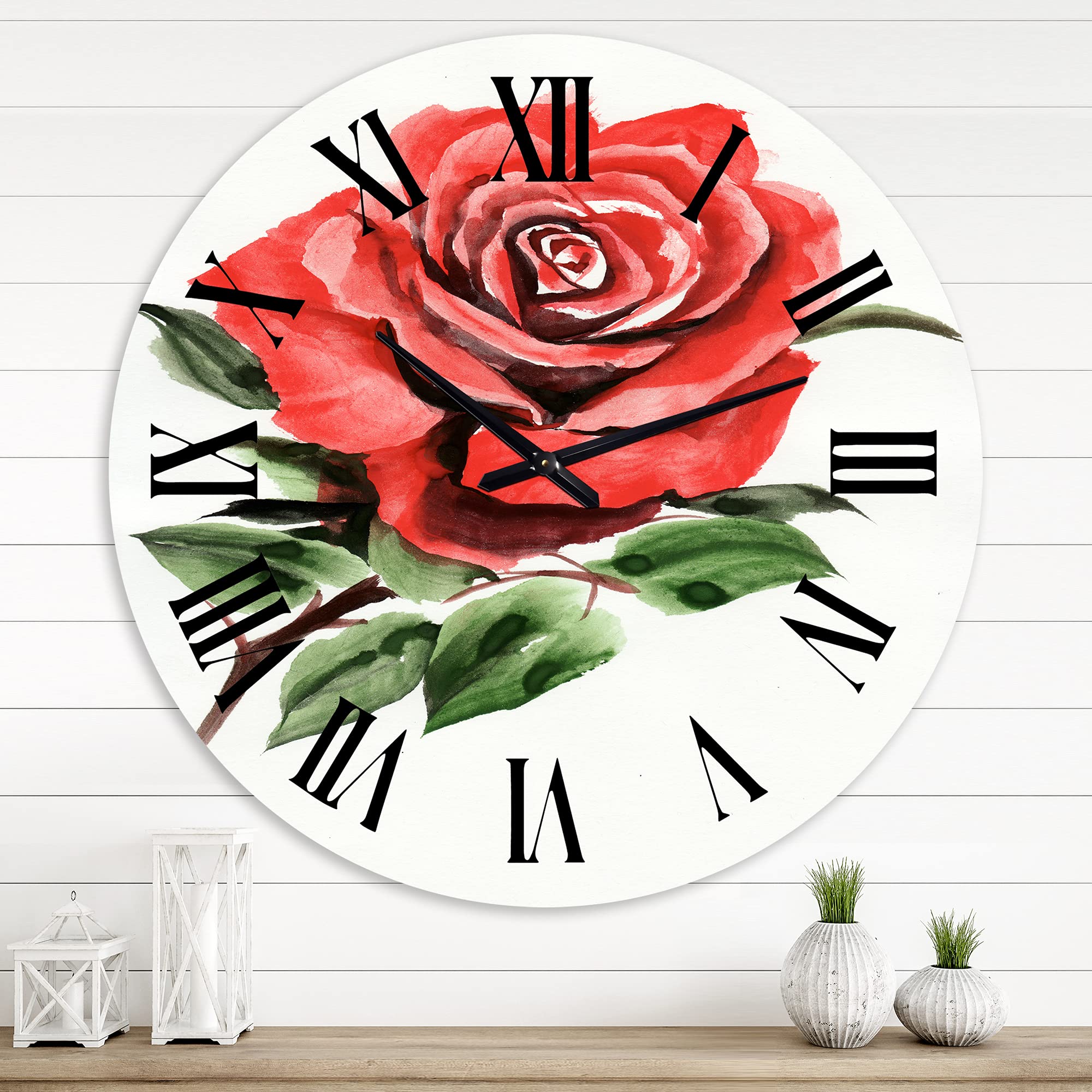 Vintage Red Rose Flower Wall Clock - Large Traditional Floral Design for Living Room, Bedroom, Office Decor | Perfect for Home, Kitchen, and Office Spaces