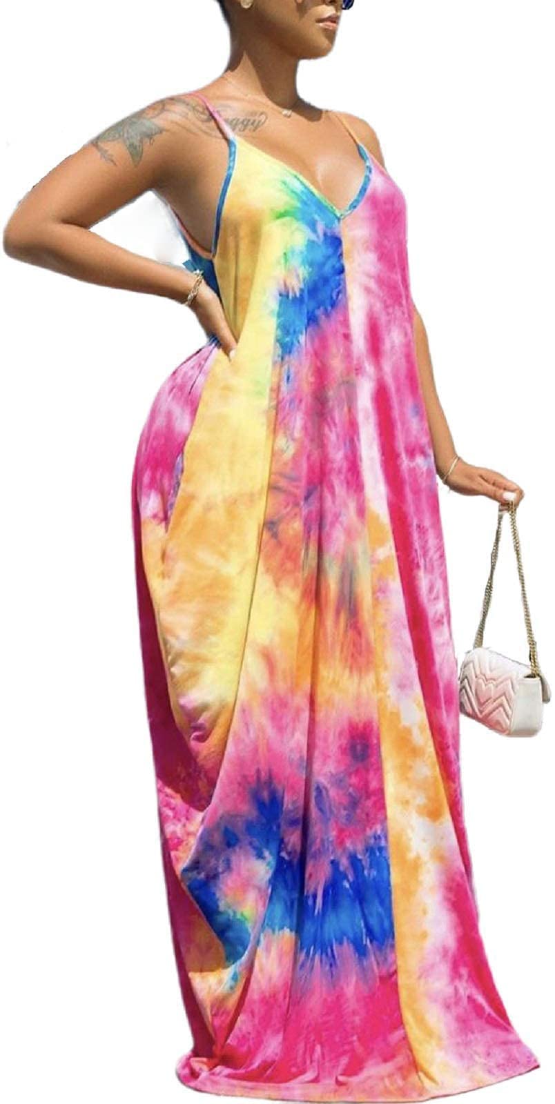 BOGURST Women's Summer Maxi Dress - Sleeveless Spaghetti Strap Loose Fit Plus Size Casual Dress for Beach, Vacation & Outdoor Activities