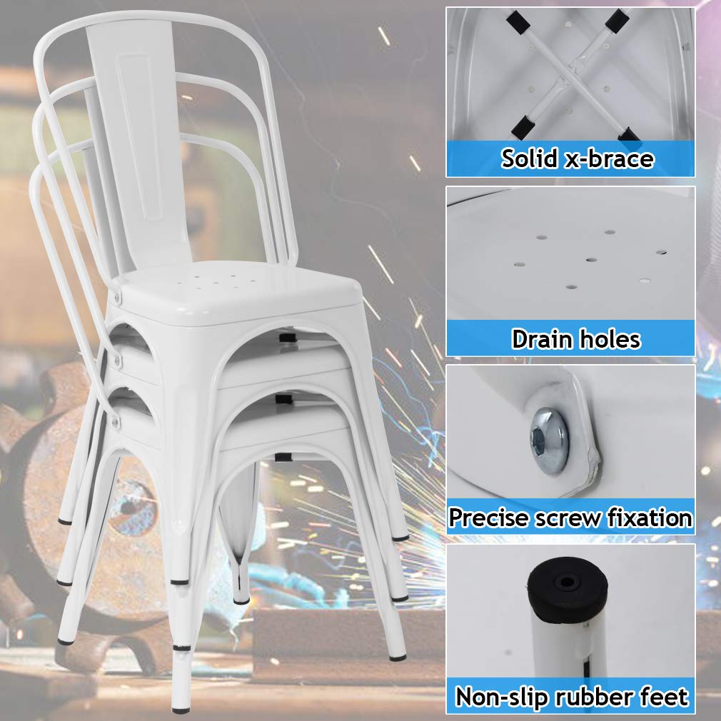 4-Pack Metal Dining Chairs for Indoor & Outdoor Use - Stackable Industrial Bistro Chairs for Restaurant, Cafe, Kitchen & Farmhouse - 330lb Weight Capacity - Cream - Perfect for Patio, Dining Room, Coffee Shop & Commercial Spaces