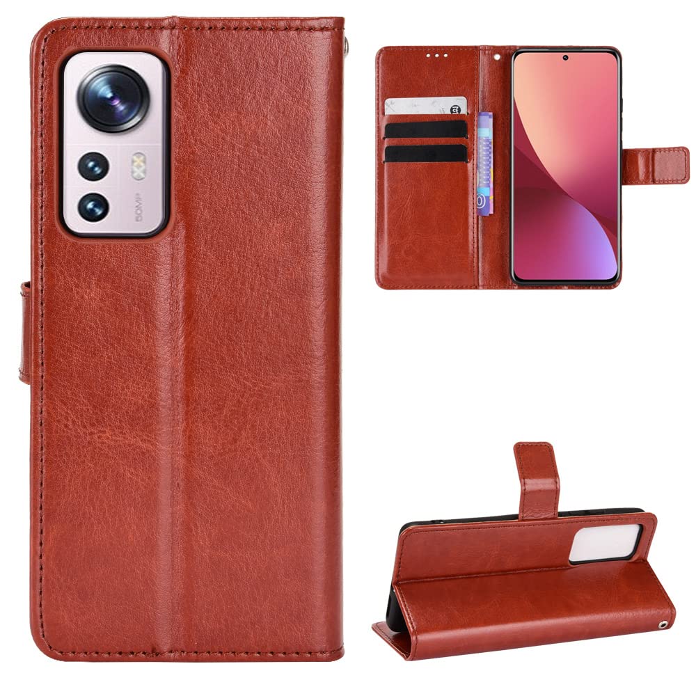 Premium Leather Flip Wallet Case for Xiaomi Mi 12X - Slim Protective Cover with Card Slots & Magnetic Closure (Brown) | Perfect for Business, Travel & Everyday Use