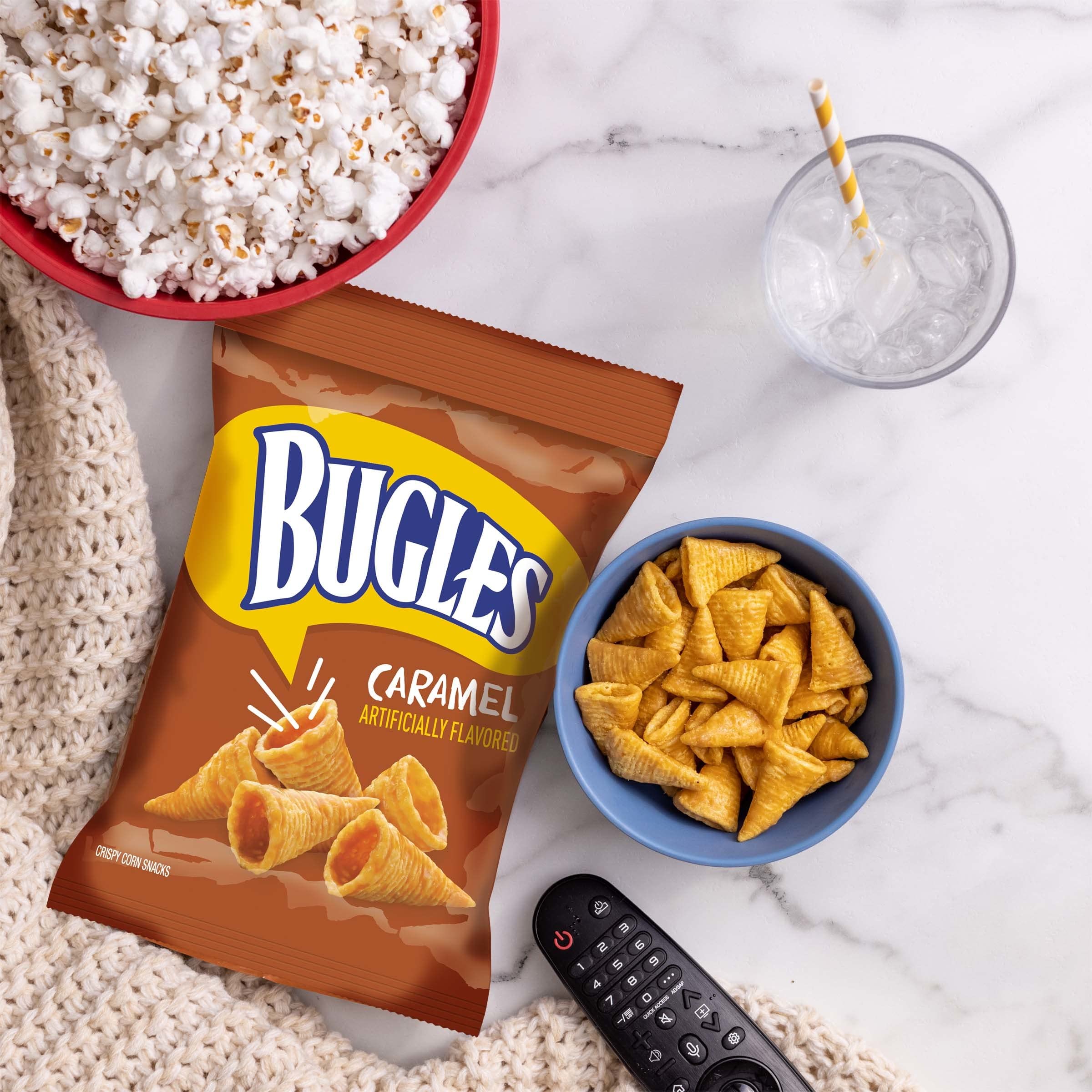 Bugles Crispy Corn Snacks, Sweet & Salty Caramel Flavor, 6oz Snack Bags (Pack of 12) - Perfect for Parties, Movie Nights & On-the-Go Snacking