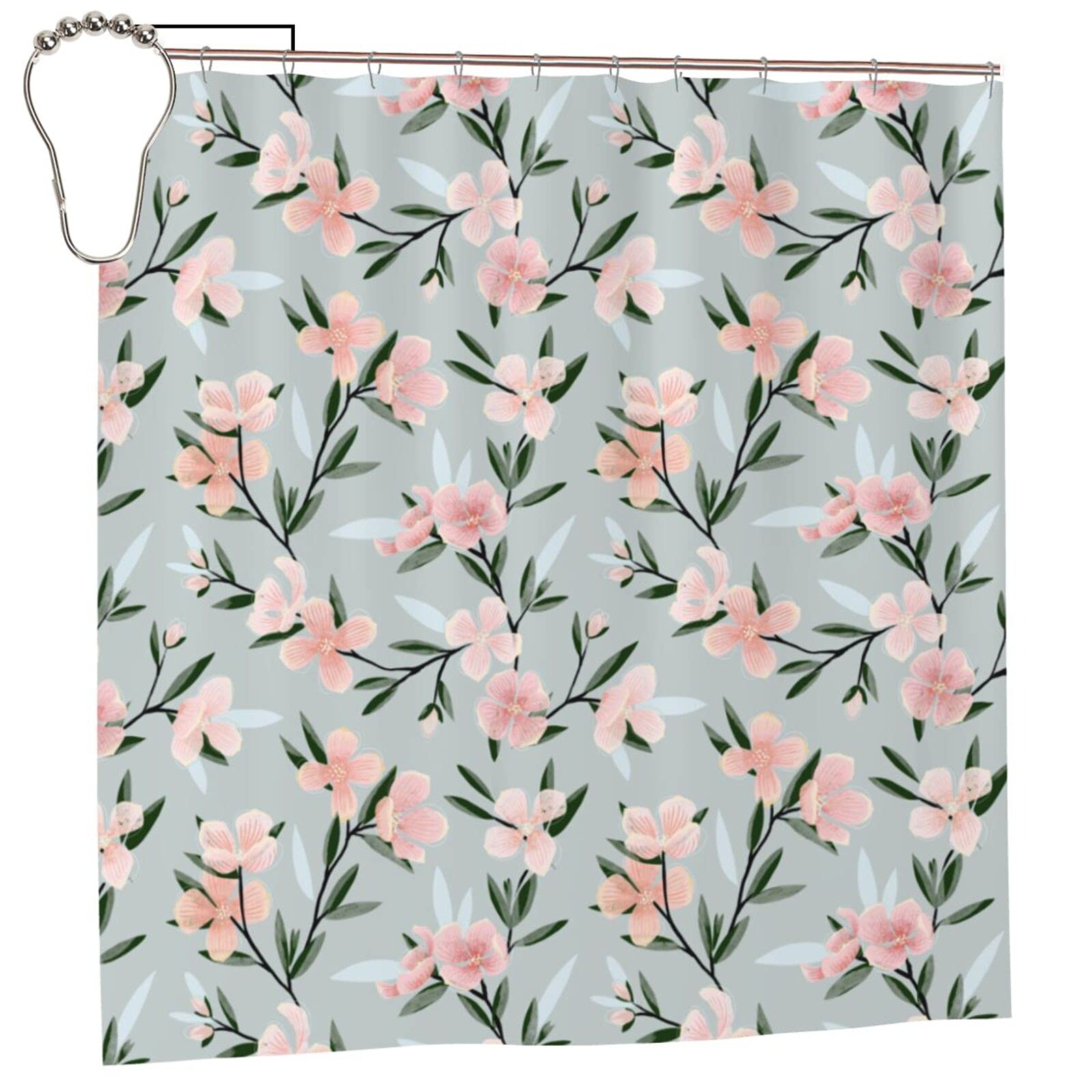 Pastel Dogwood Floral Shower Curtain 72x72 Inch - Farmhouse Bathroom Decor with 12 Hooks, Waterproof Fabric for Vintage Style Bathrooms - Perfect for Spring Refresh & Cozy Farmhouse Aesthetic