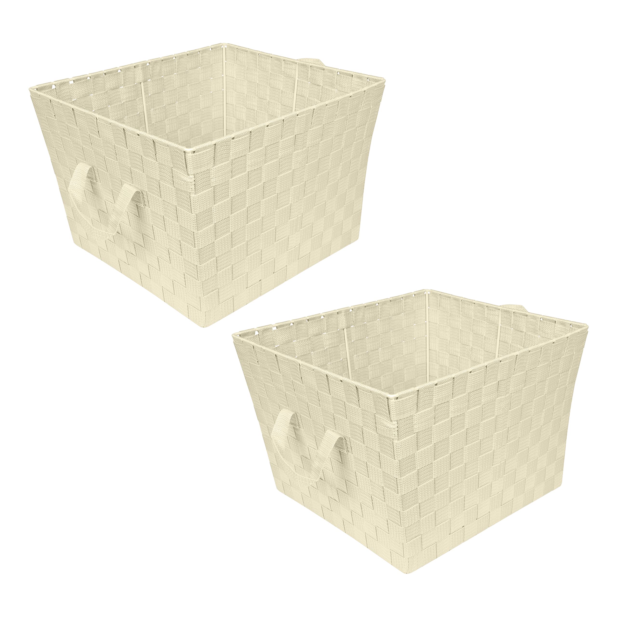 Large Woven Strap Storage Tote Basket with 2 Handles - 2 Pack Ivory - Perfect for Home Organization, Closet, Bedroom, Bathroom & Nursery - Great for Storing Accessories, Toys & Gift Items