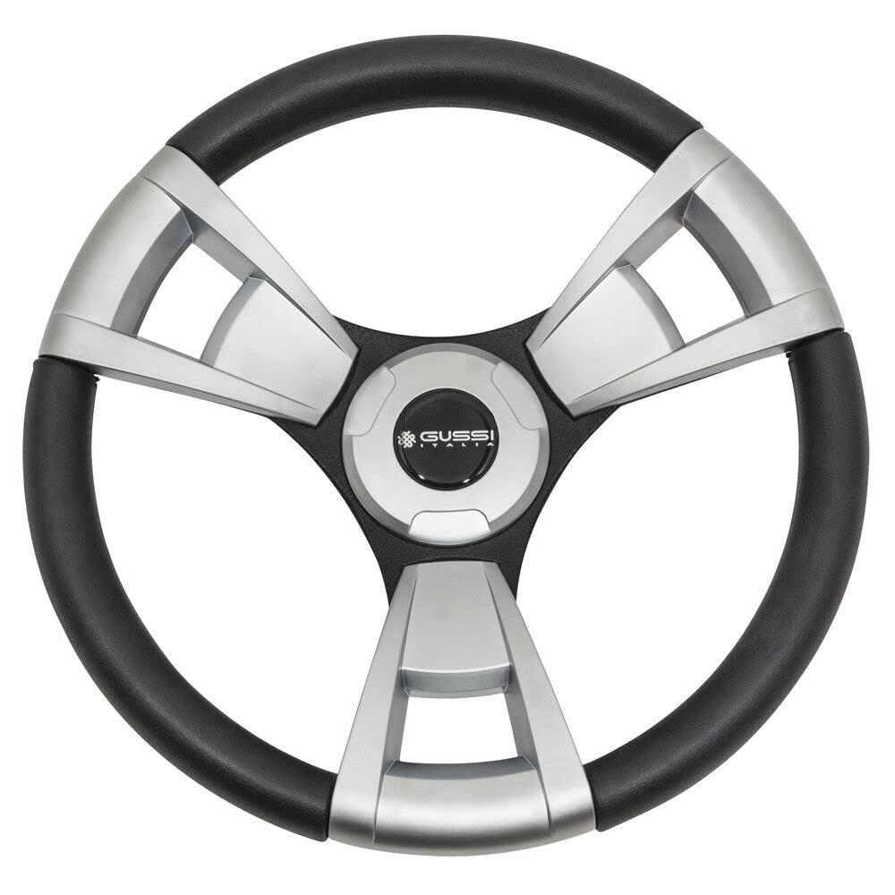 Premium Italian-Made Golf Cart Steering Wheel - Model 13 Brushed Aluminum/Black - Direct Fit No Hub Adapter Needed - Perfect for Golf Carts, Utility Vehicles & Custom Car Upgrades
