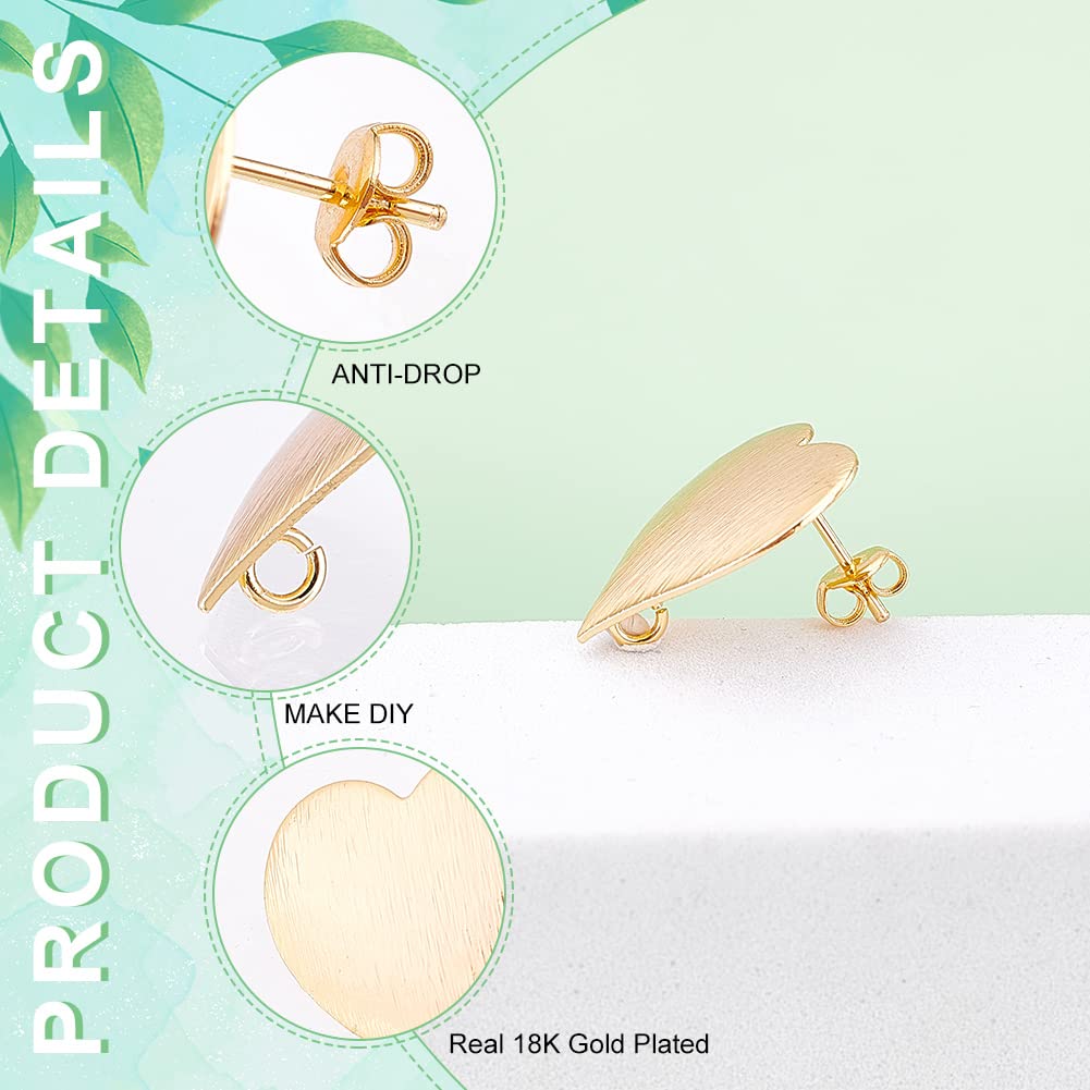 DICOSMETIC 16Pcs Heart Stud Earring Findings - Gold Plated Brass Love Ear Studs with 2.5mm Loop & Ear Nuts (0.5mm Pin) for DIY Jewelry Making, Christmas Gifts, Birthday Presents, Valentine's Day, Party Favors