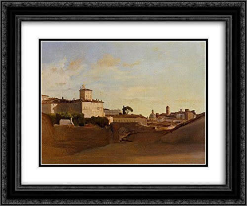 View Of Pincio, Italy - 24x20 Black Ornate Framed Museum Art Print by Jean Baptiste Camille Corot | Double Matted Landscape Painting for Living Room, Office & Gallery Decor