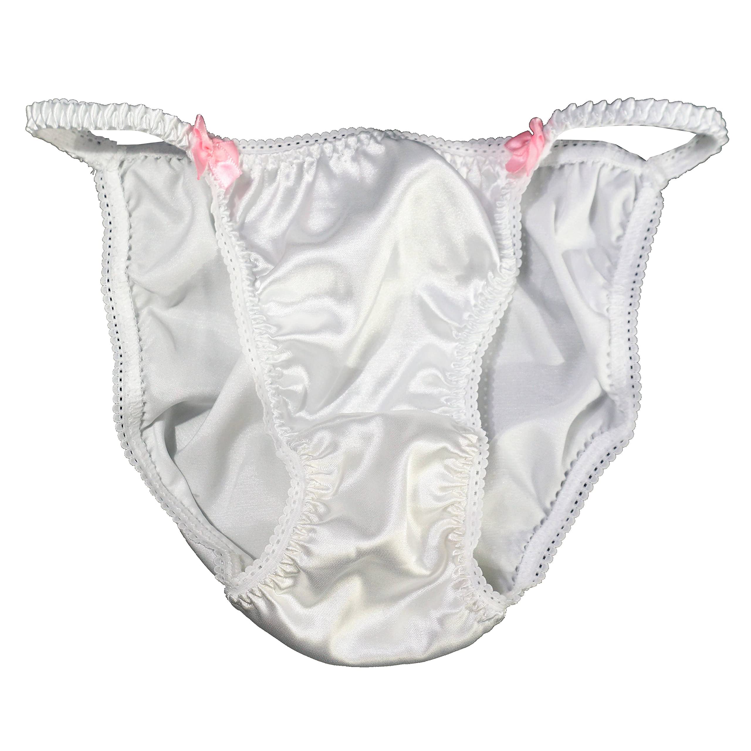 Ania's Poison Women's Satin String Bikini Underwear - Classy Cut White Shiny Panties Size S-2X (Medium) | Perfect for Valentine's Day, Bridal Lingerie & Special Occasions