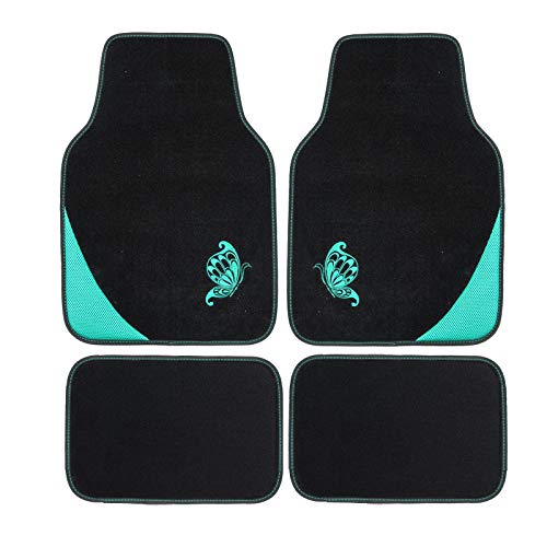 Universal Fit Embroidered Butterfly Car Floor Mats - Set of 4 for SUV, Truck, Sedan & Van (Black with Mint Green) | All-Weather Protection & Easy Cleaning for Daily Commute & Road Trips