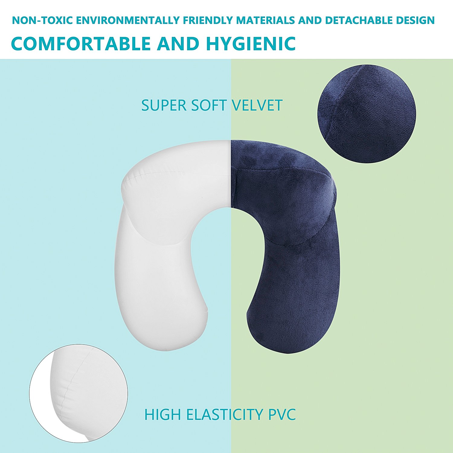 **LUZWAY Inflatable Travel Pillow - Ergonomic Neck Support with Soft Velvet Washable Cover, Includes Ear Plugs & Eye Mask - Perfect for Airplane, Car & Train Travel (Blue)**    *(Use Case: Ideal for long flights, road trips, and train journeys to enhance comfort and reduce neck strain.)*