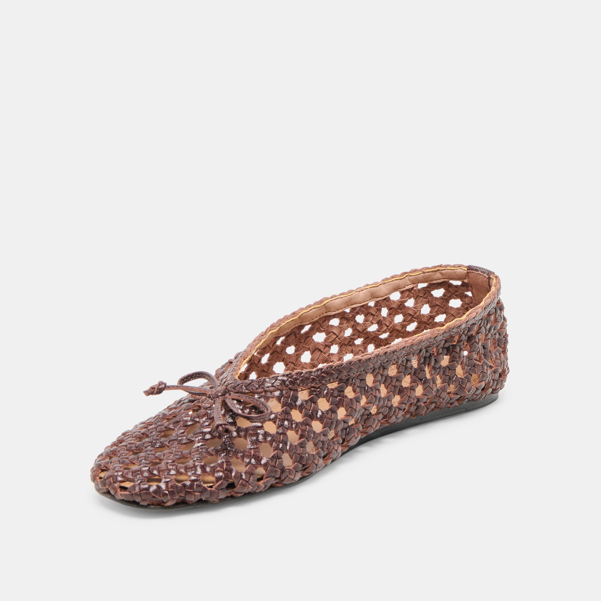 EDDA Women's Brown Woven Leather Ballet Flats - Comfortable Slip-On Shoes for Work, Travel & Casual Outfits