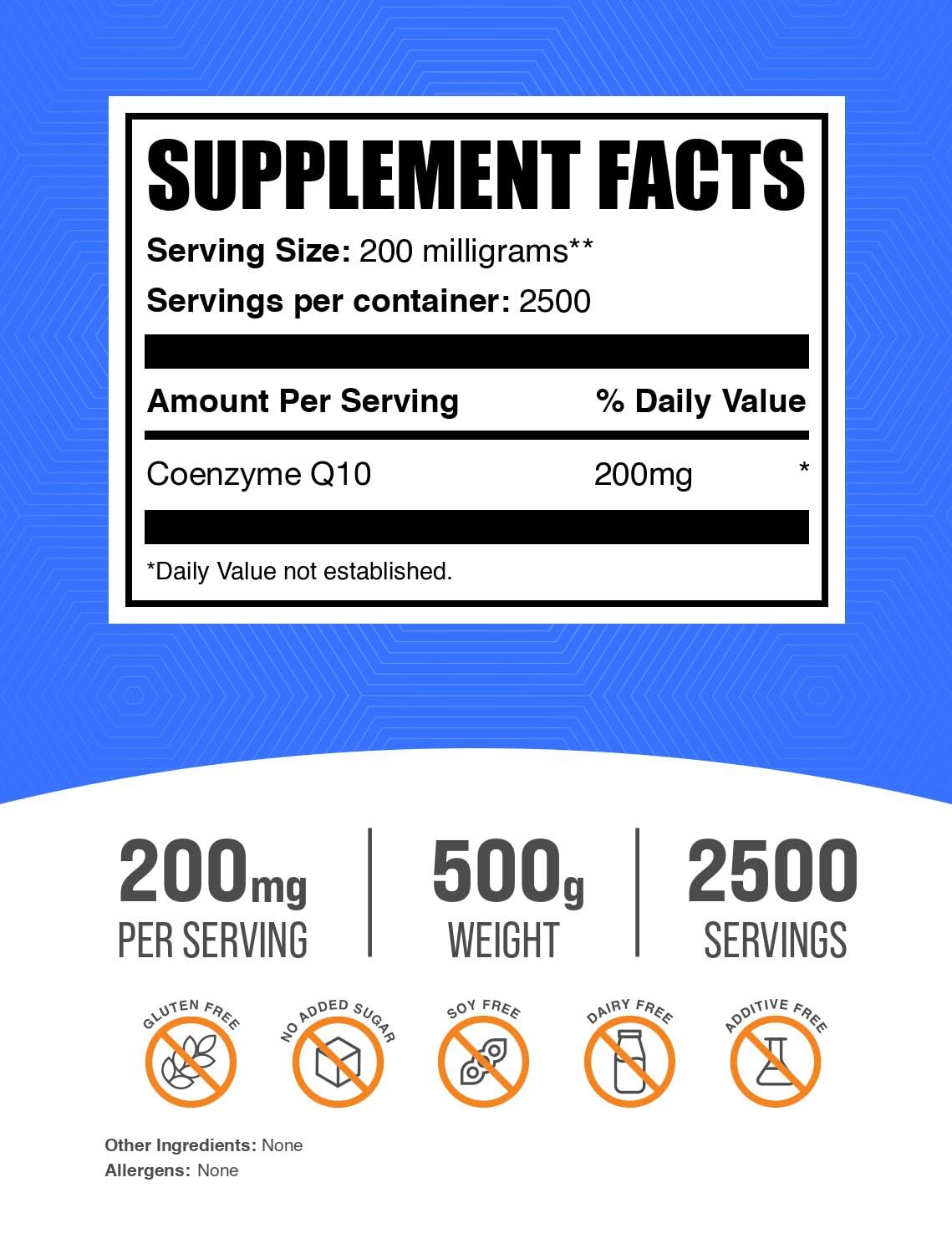 BulkSupplements CoQ10 Powder 200mg - Pure Coenzyme Q10 Supplement for Heart Health & Energy Support - Gluten Free, 500g (1.1 lbs) - Supports Cardiovascular Function & Cellular Energy - Perfect for Daily Wellness Routine & Active Lifestyle