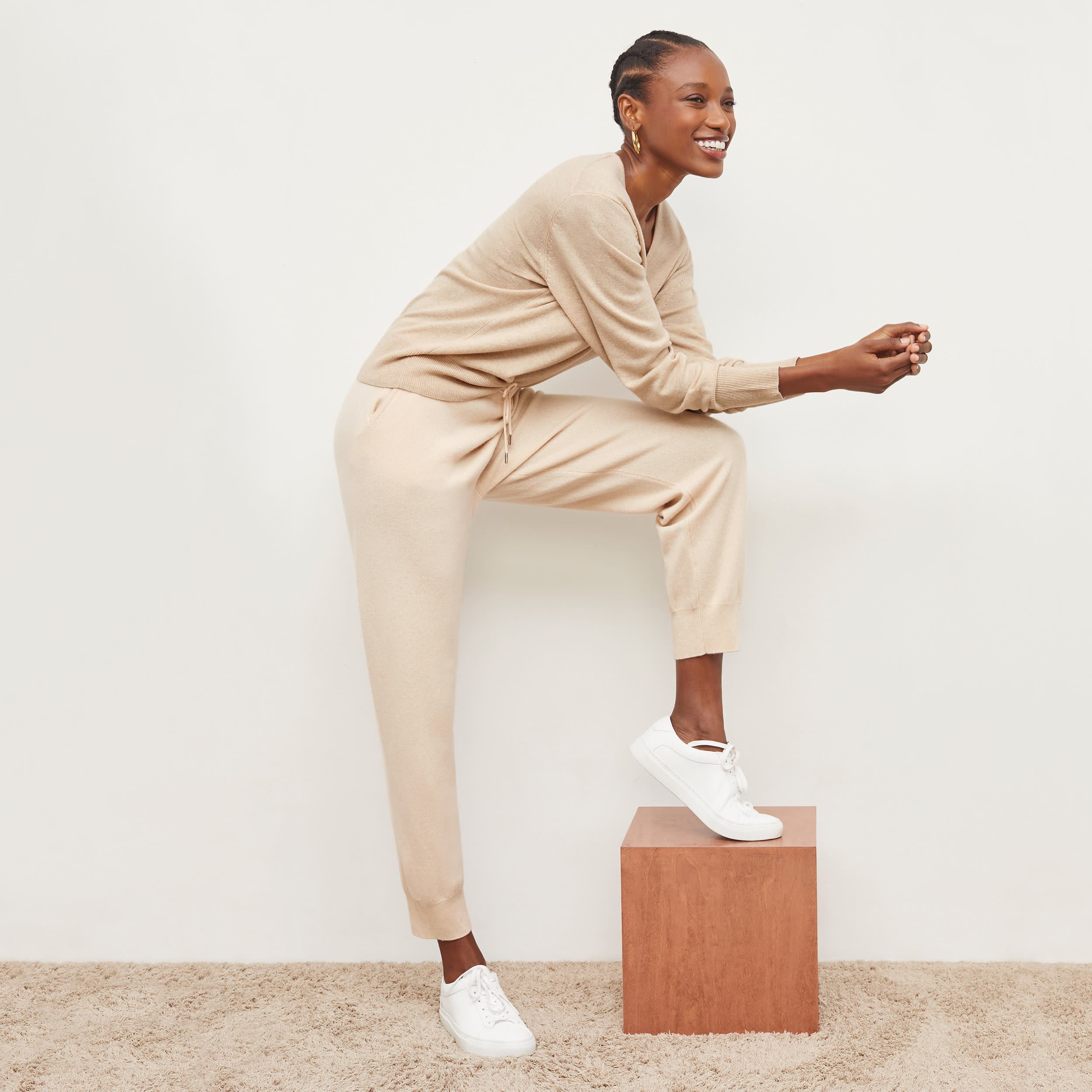 Keely Jogger Pants for Women - Soft Cashmere Lounge Pants in Cream Color - Perfect for Yoga, Running, and Relaxing at Home