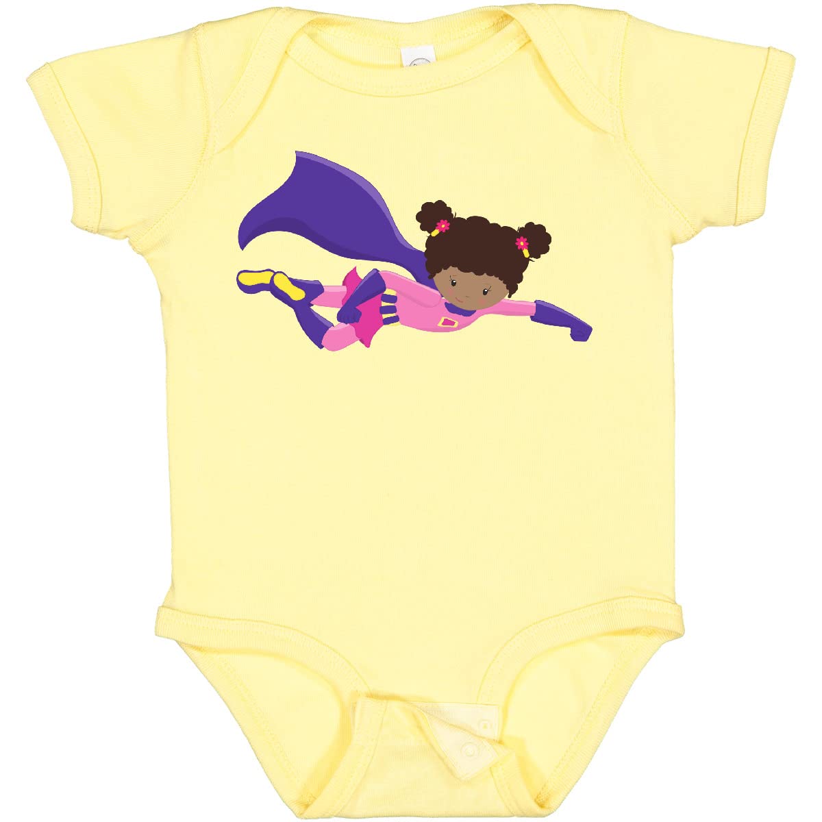 Inktastic African American Superhero Girl with Cape Baby Bodysuit - Cute Outfit for Infants, Toddler Costume, Black History Month Gift, Birthday Party Wear