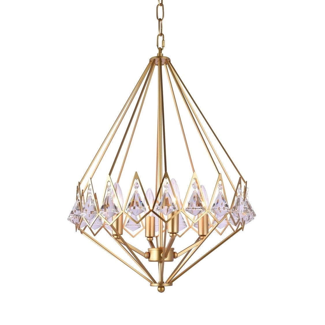 Elegant Gold Iron Chandelier with Clear Crystal Drops - Vintage Crystal Ceiling Light Fixture for Dining Room, Living Room & Bedroom Decor