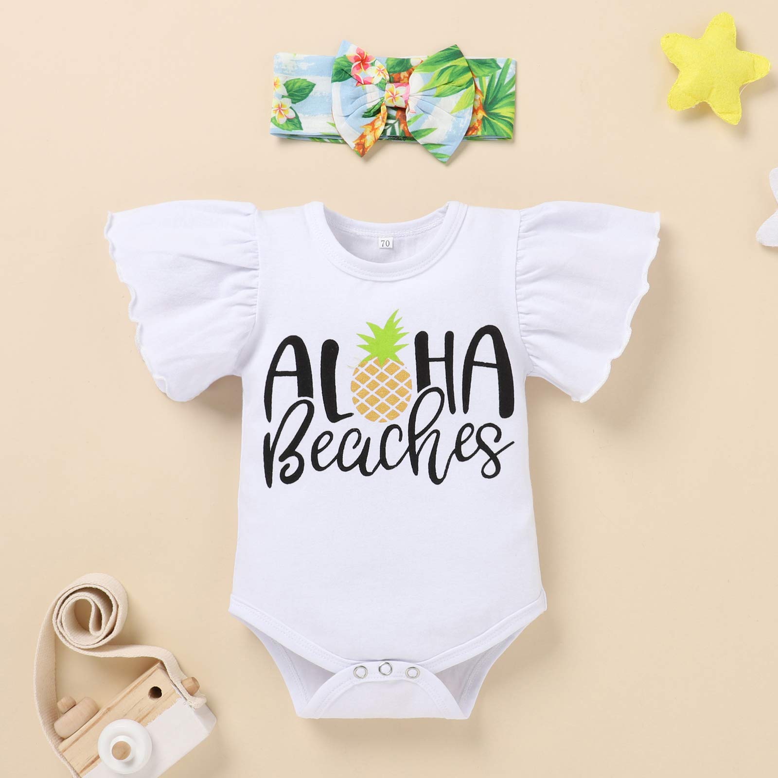 Adorable Baby Girls Summer Outfits Set - Ruffle Sleeve Romper, Shorts & Headband with Cute Fruit Floral Print | Perfect for Beach, Playdates & Family Photos