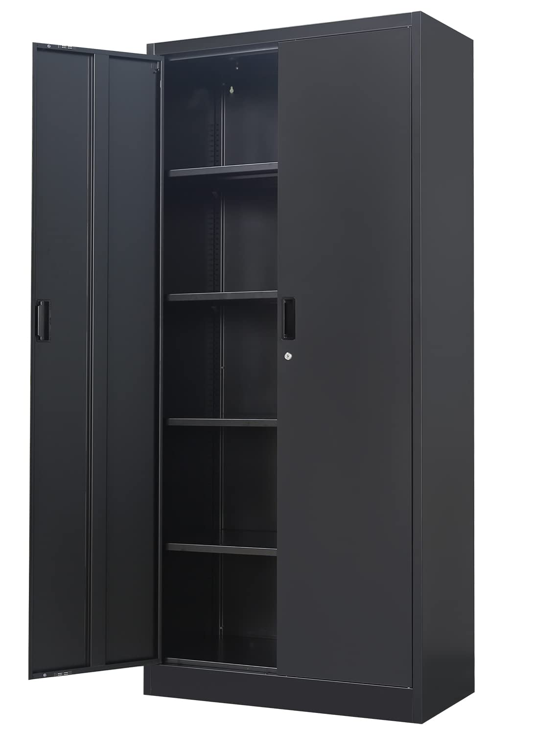 Heavy-Duty Metal Storage Cabinet with Locking Doors & Adjustable Shelves - Steel Garage Cabinet for Office, Classroom, Warehouse Organization - Black (Ideal for Tool Storage, File Organization & School Supplies)