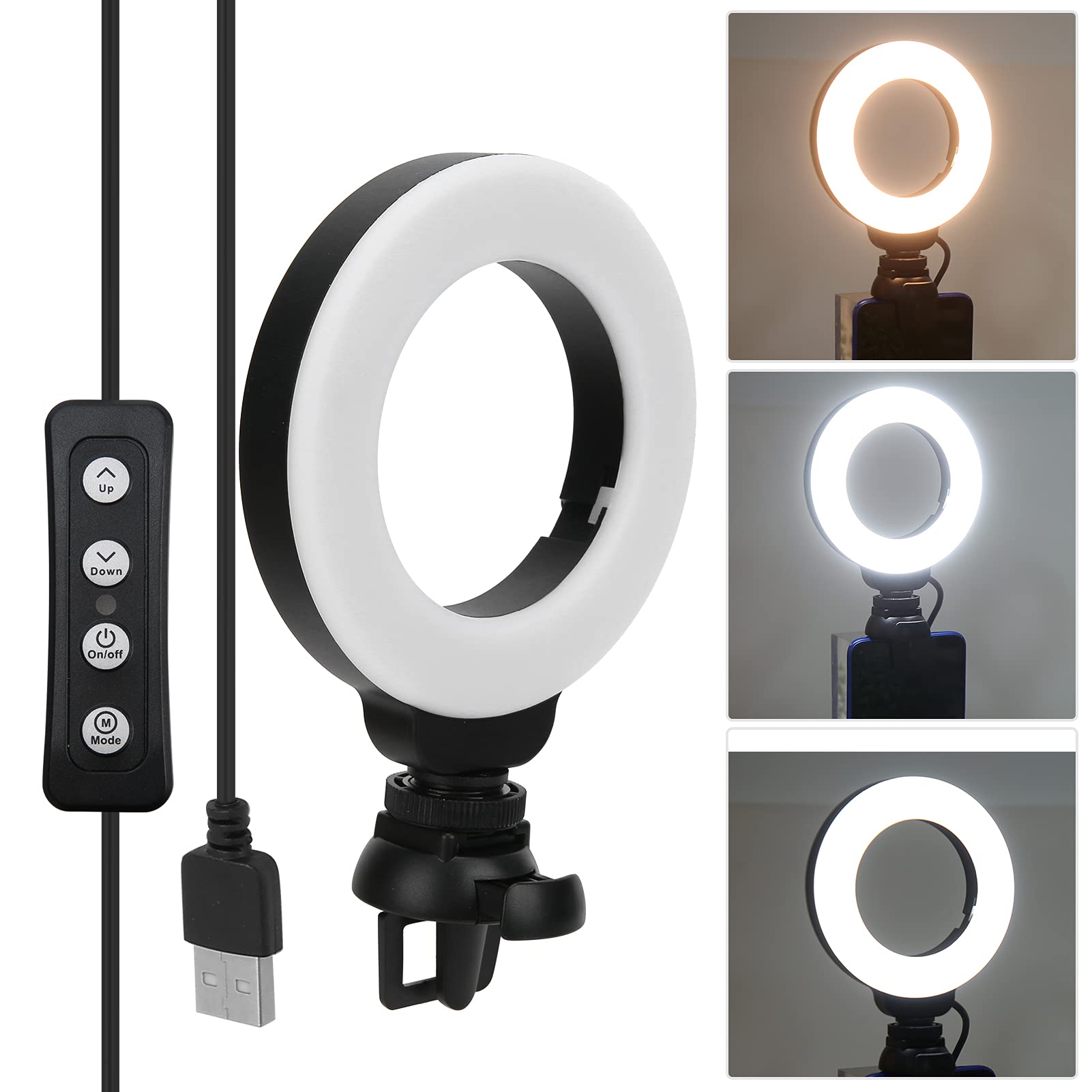 Zunate 4 Inch LED Ring Light with Dimmable Brightness & 3200-6500K Color Temperature - Perfect for Selfies, Online Teaching, Video Conferences, Vlogging & PC Streaming (Includes Clip)