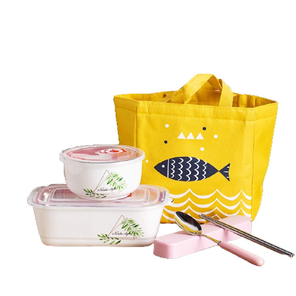 Eco-Friendly Ceramic Bento Lunch Box with Insulated Bag - 1L Capacity, 2 Compartments, Geometric Design for Adults & Students - Perfect for Office, School, Picnics & Healthy Meal Prep
