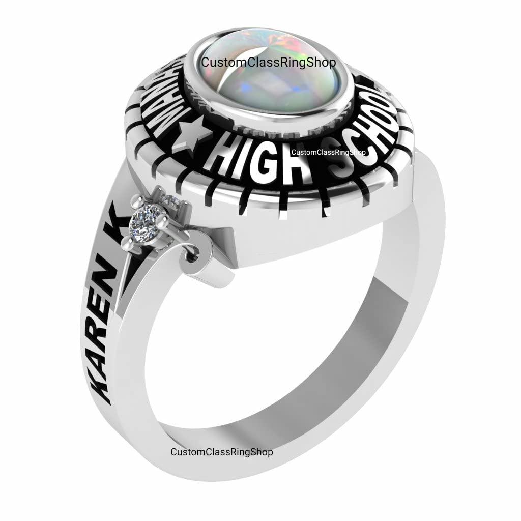 2022, 2023, 2024 Graduation Opal Class Ring - Custom 925 Silver School Ring Jewelry for Women | Perfect Gift for Graduation Ceremonies & Alumni Events