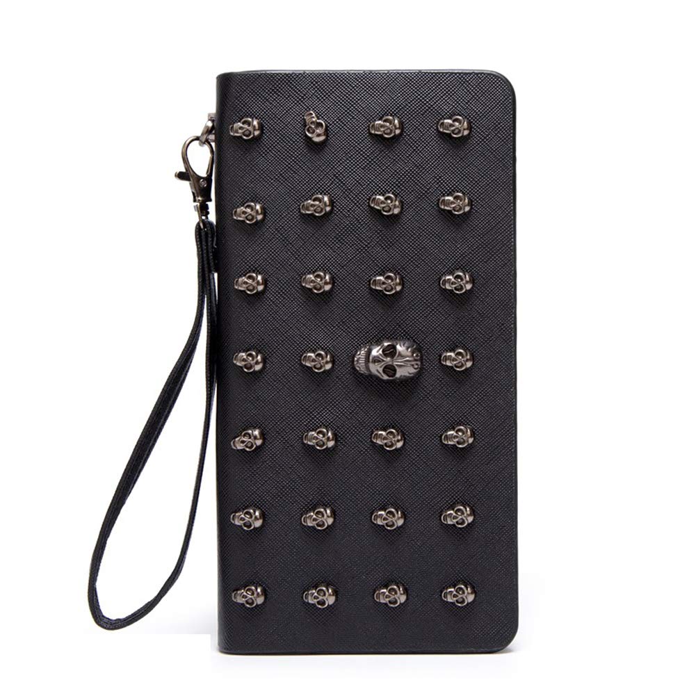 Gothic Punk PU Leather Skull Studded Card Holder Wallet for Men & Women - Stylish Zipper Purse, Clutch Handbag & Wristlet - Perfect for Night Out, Concert & Alternative Fashion