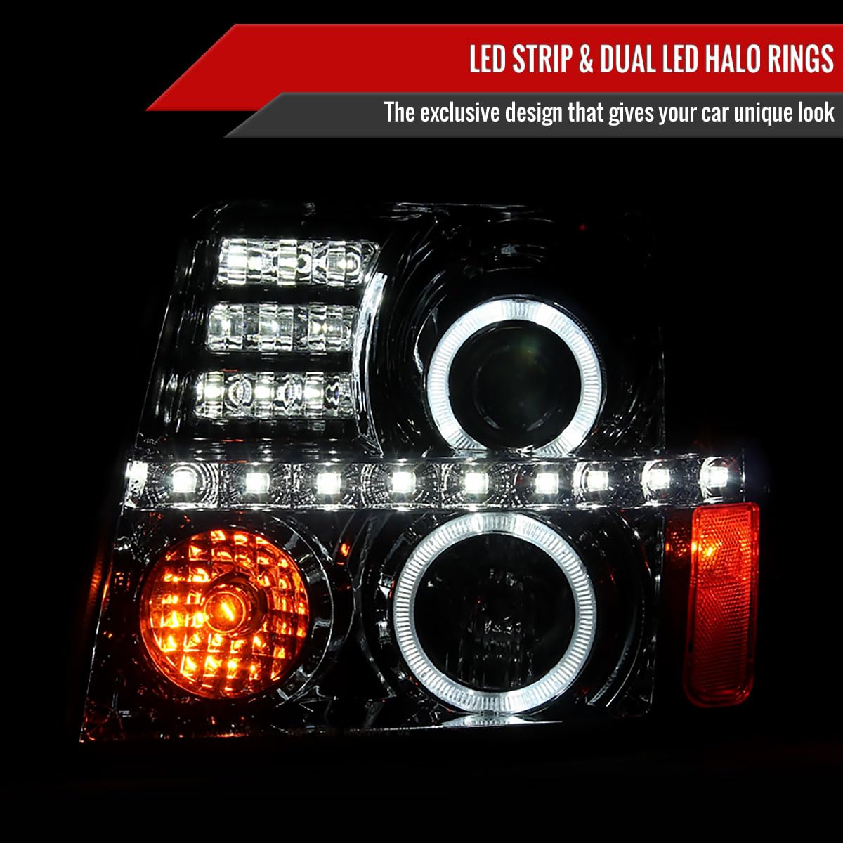02-06 LED Halo Projector Headlights - Smoke Lens Replacement Pair (Left & Right) - Perfect for Night Driving & Custom Car Upgrades