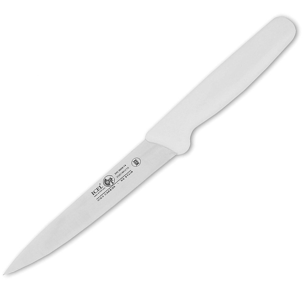 Icel 5.5-Inch Stiff Wide Blade Boning Knife - Extra Wide Straight Blade with White Handle - Perfect for Butchering, Meat Trimming & Kitchen Prep