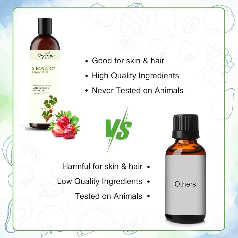 Organic Bliss 100% Pure Strawberry Essential Oil - Therapeutic Grade for Hair & Skin Care, Stress Relief, Anxiety & Aromatherapy (50ml) - Perfect for Diffusers, Massage & DIY Beauty Products