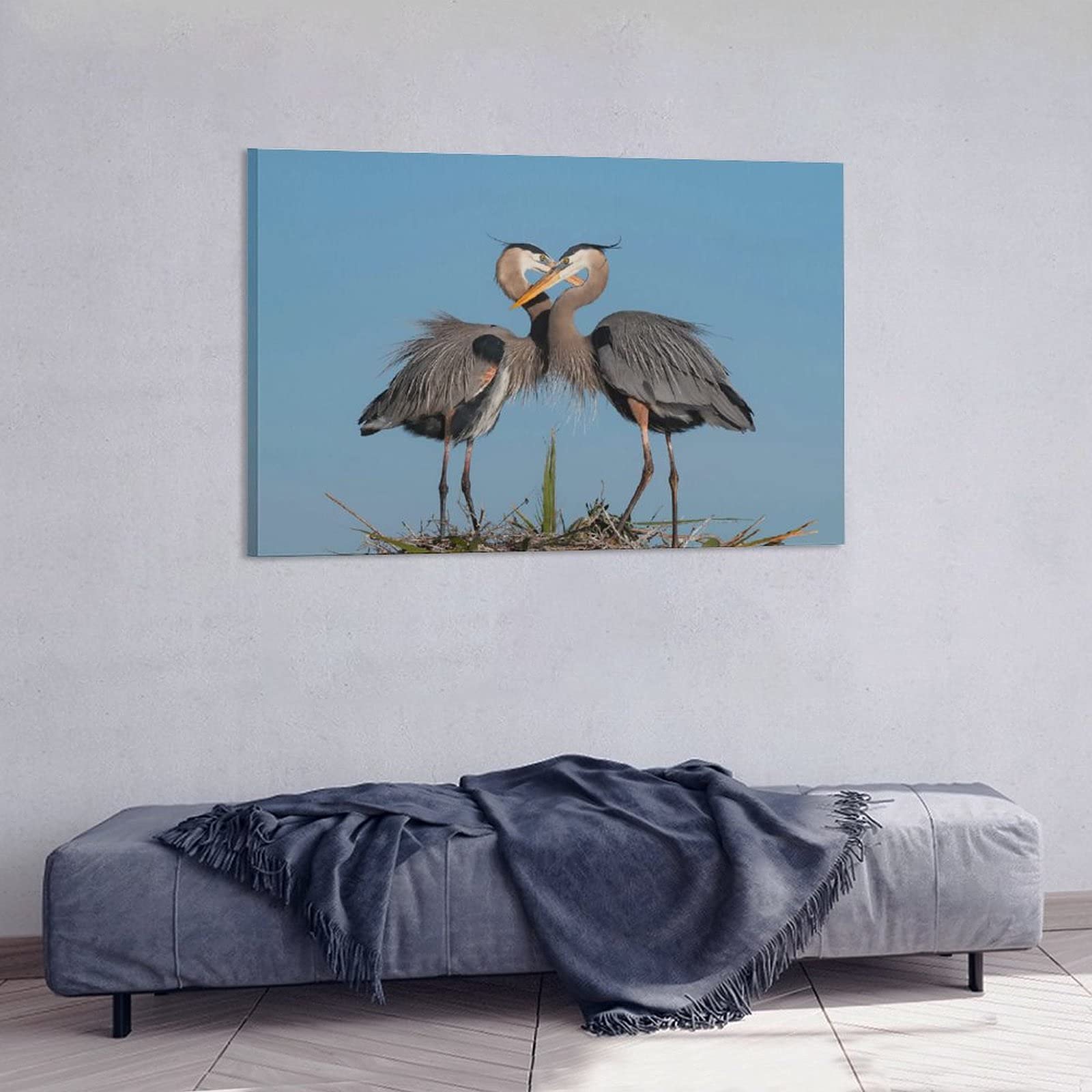 Great Blue Herons Love Canvas Wall Art - 20x30 Inch Nature Landscape Painting Print for Living Room, Bedroom & Office Decor - Perfect Gift for Bird Lovers & Home Decoration