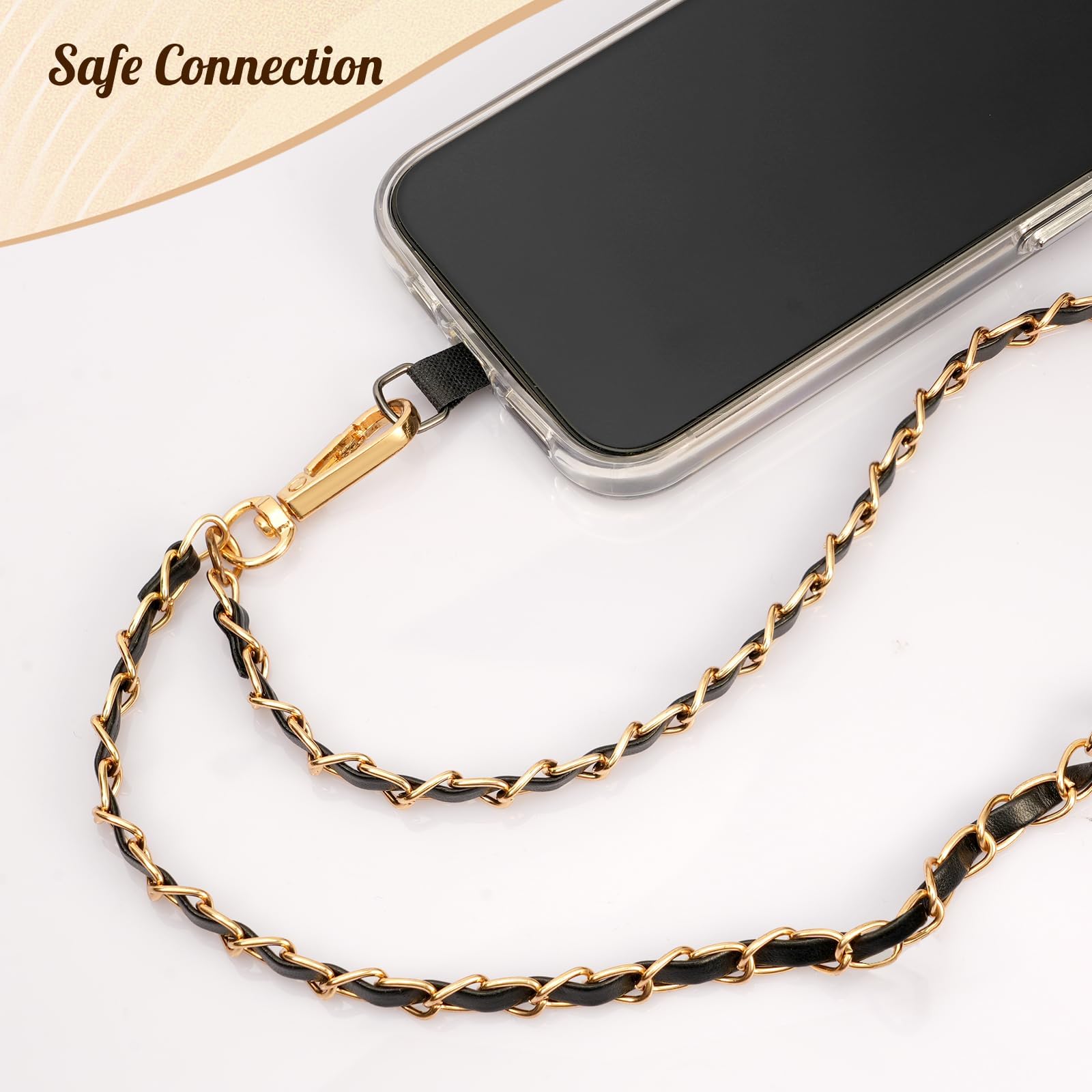 TiMOVO Universal Phone Lanyard - Metal Anti-Theft Crossbody Strap for iPhone 16/15 & Most Smartphones - Adjustable Phone Neck Holder for Women & Men (Gold & Black) - Perfect for Travel, Work, Gym & Outdoor Activities