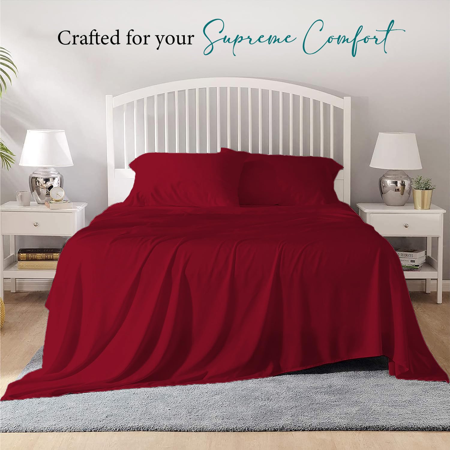 Bunny's Home Burgundy Twin Sheet Set - 4 Piece Breathable Egyptian Cotton Bedding with 17
