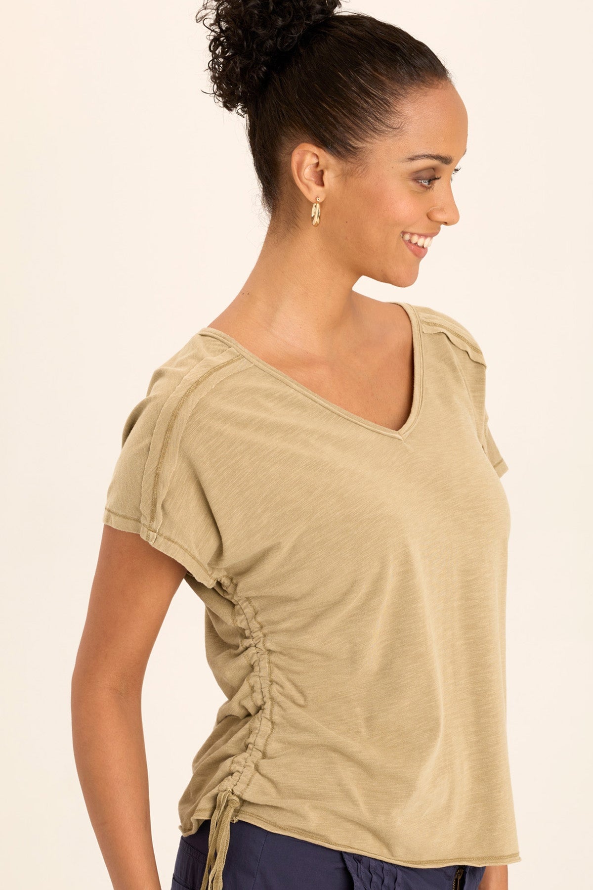 Diggory Cinched Cord V-Neck Jersey Tee for Women - Soft Stretchy Casual T-Shirt - Perfect for Everyday Wear, Layering & Outfits