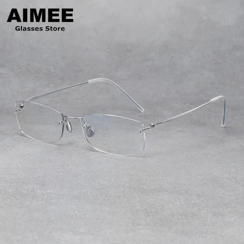 Unisex Rimless Rectangle Titanium Eyeglasses Frame 4214 - Lightweight & Durable for Work, Reading & Everyday Wear