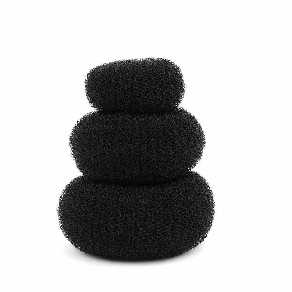 JIAHAO 3-Piece Women's Magic Hair Donut Bun Maker Set - Small, Medium & Large Round Chignon Styler Hair Ring Accessories (Black) | Perfect for Updos, Ponytails & Special Occasions