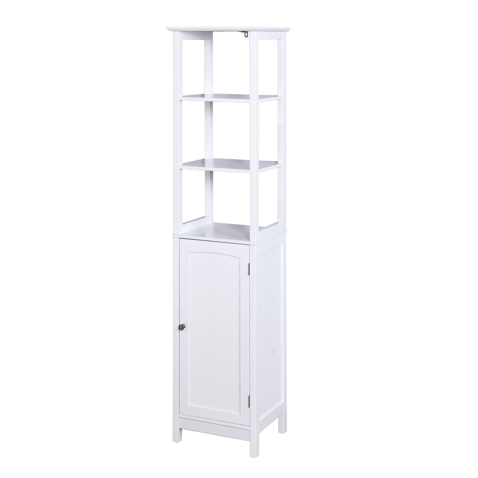 LINCHUN JT - Adjustable Shelf Living Room Floor Cabinet, Bathroom Storage Organizer with 3 Shelves, 15.75”L x 12.6”W x 63”H - Durable Wooden Cabinet for Home, Office & Bathroom Organization