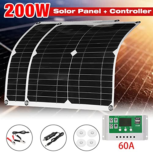 200W Solar Panel Kit with 60A Charge Controller - 12V Battery Charger for Off-Grid Power, RV, Boat, Caravan & Camping | Portable Solar Energy System for Outdoor Adventures & Emergency Backup