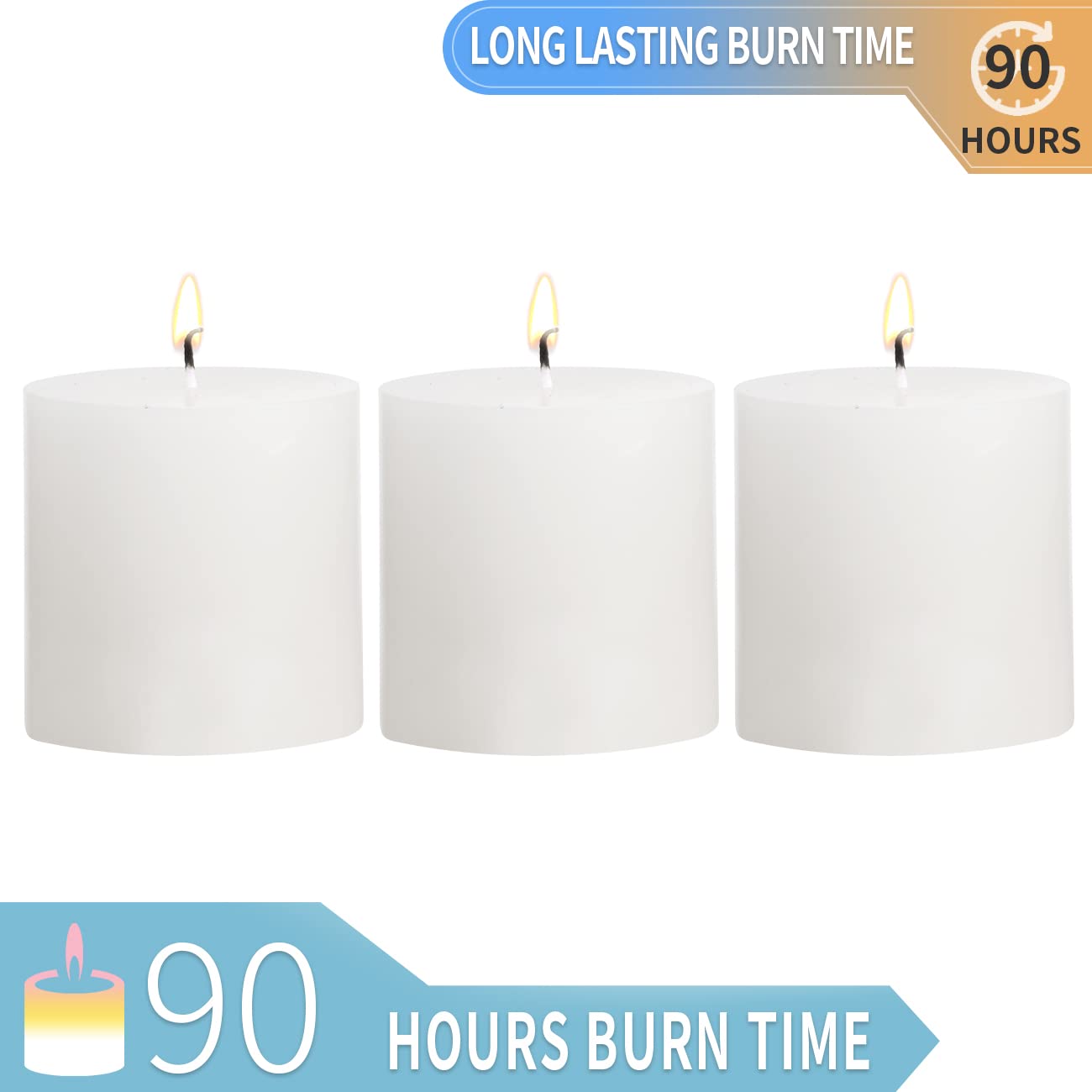 3×3 Inch White Unscented Pillar Candles Set of 3 - Hand-Poured Smokeless Cotton Wick for 90 Hours Burning - Perfect for Weddings, Home Decor, Restaurants, Spa & Church Ceremonies - Elegant Centerpiece for Romantic Dinners & Relaxing Ambiance