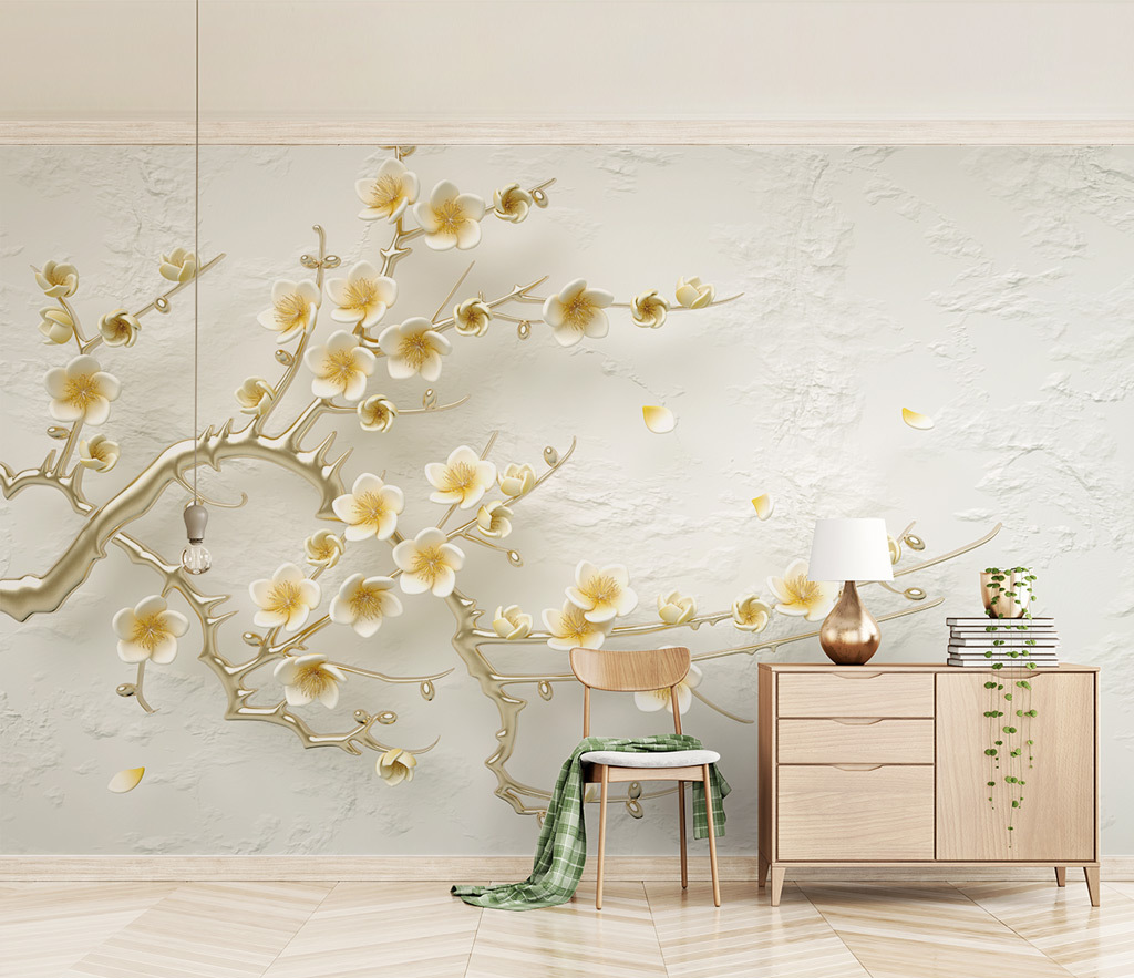 3D Tree Flowers Wallpaper Murals - Stunning Peel and Stick Wall Decor for Living Room, Bedroom & Nursery | Easy DIY Home Transformation